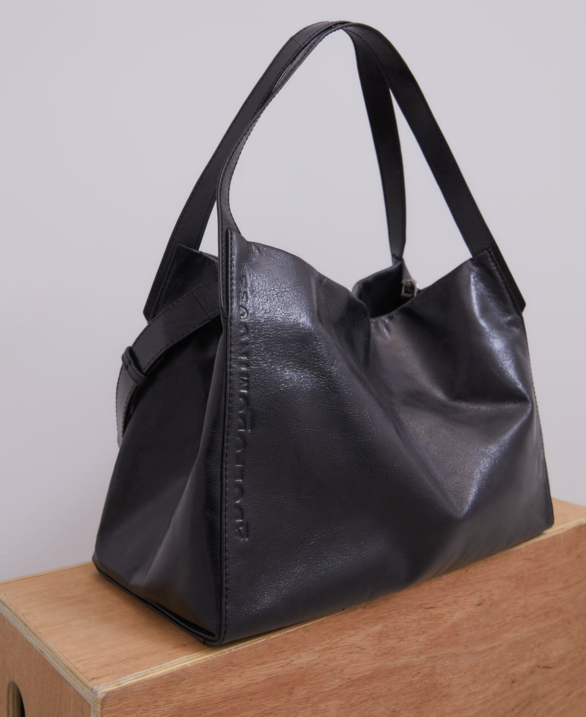 Black Crackle Leather Shopper Bag