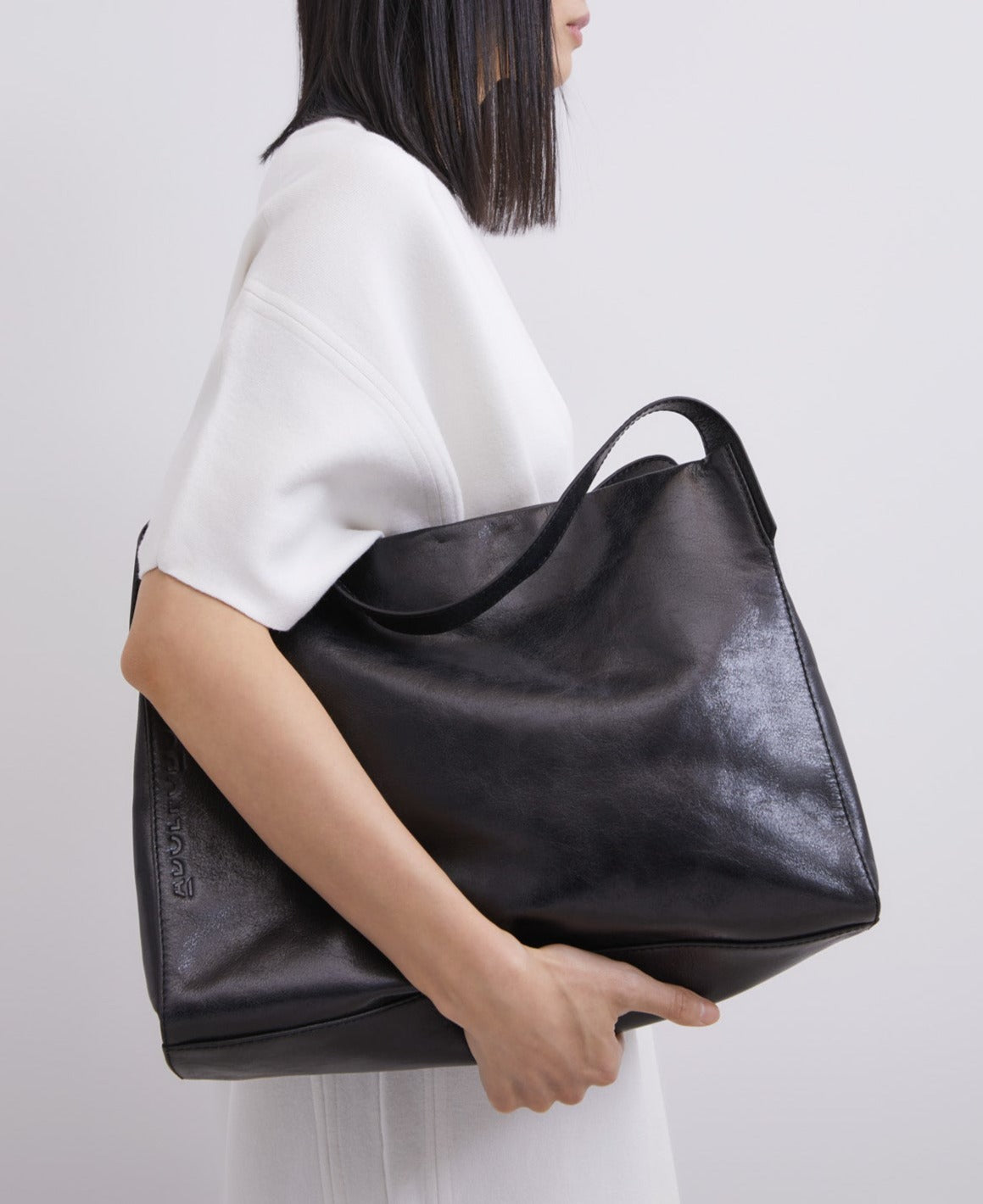Black Crackle Leather Shopper Bag