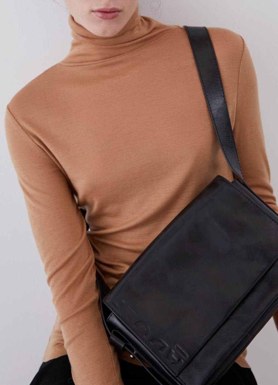 Black Crackled Glossy Leather Big Flap Bag