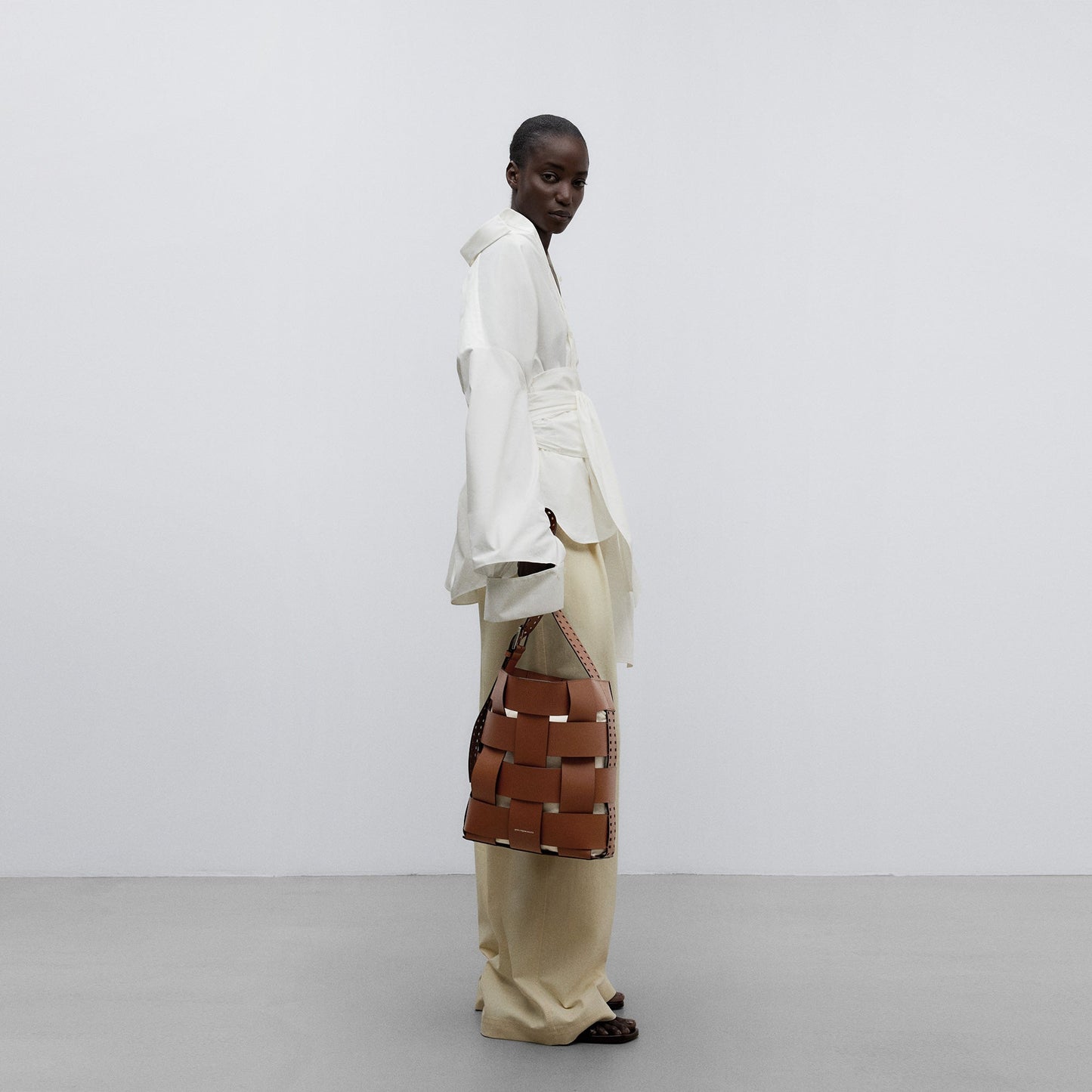 Dark Buff Braided Leather Hobo Bag