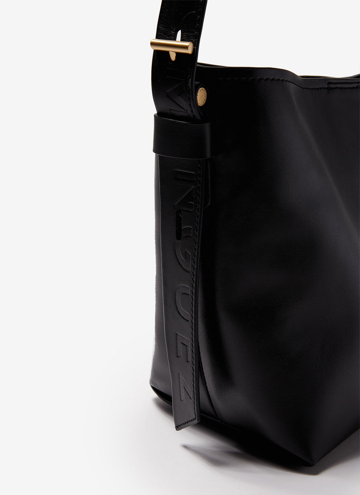 Black Smooth Leather Mini Bucket Bag