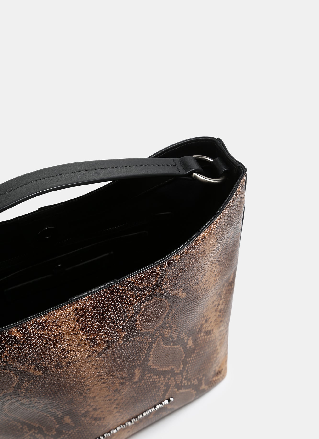 Brown Snake Embossed Leather Bucket