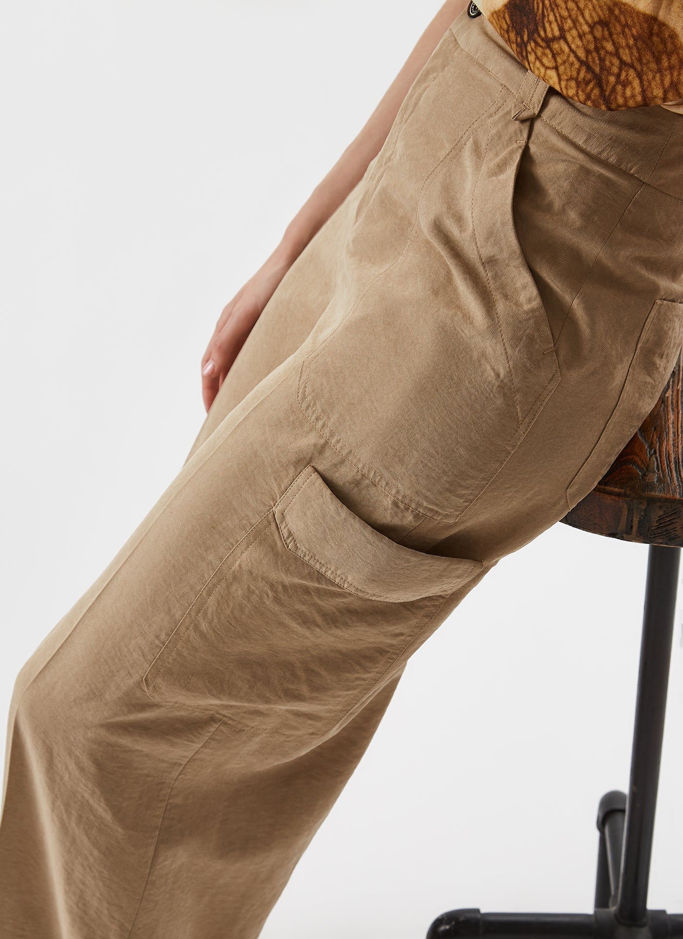 Camel Straight Leg Trousers With Flap Pocket