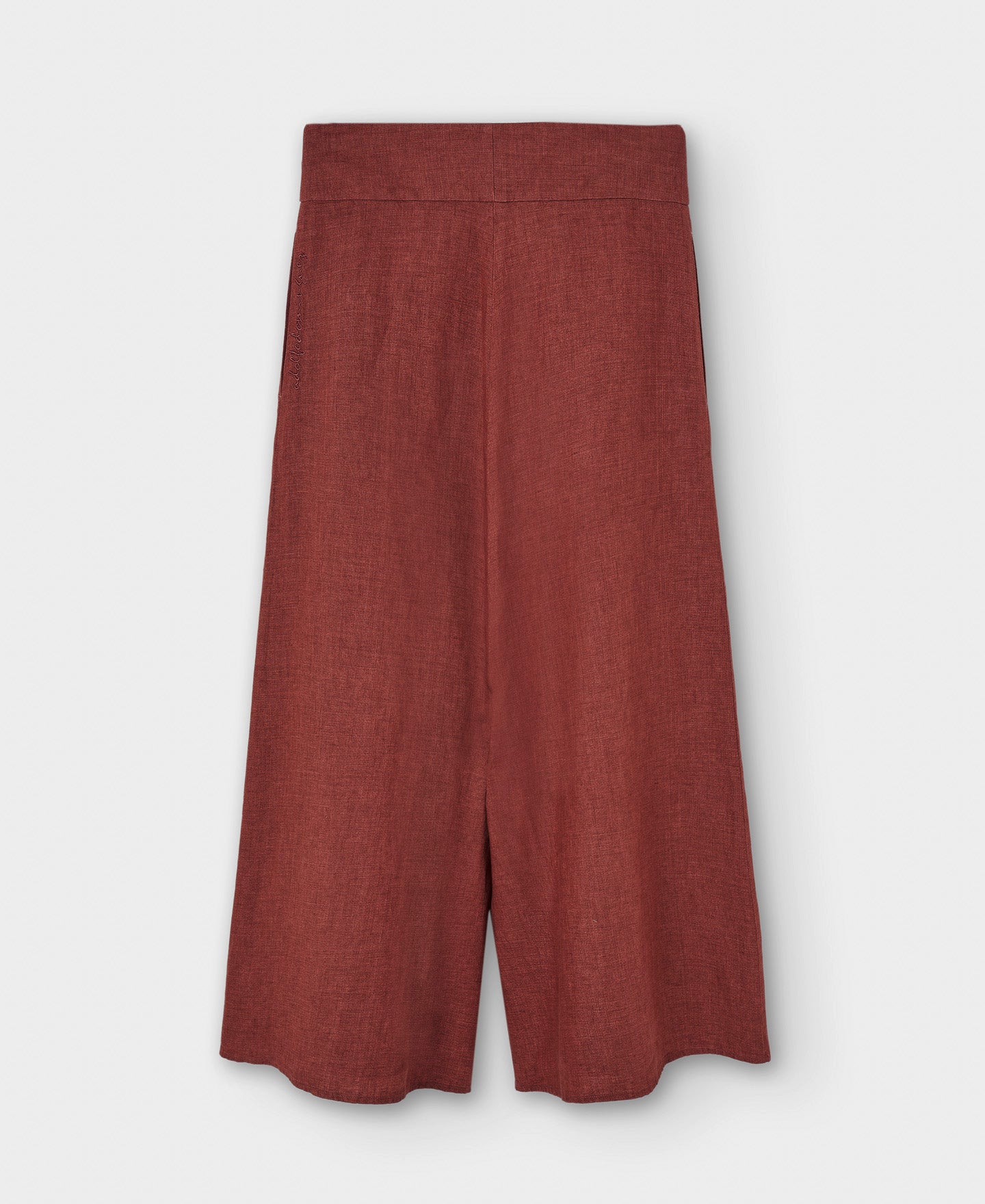 Dark Red Cropped Trousers In European Linen