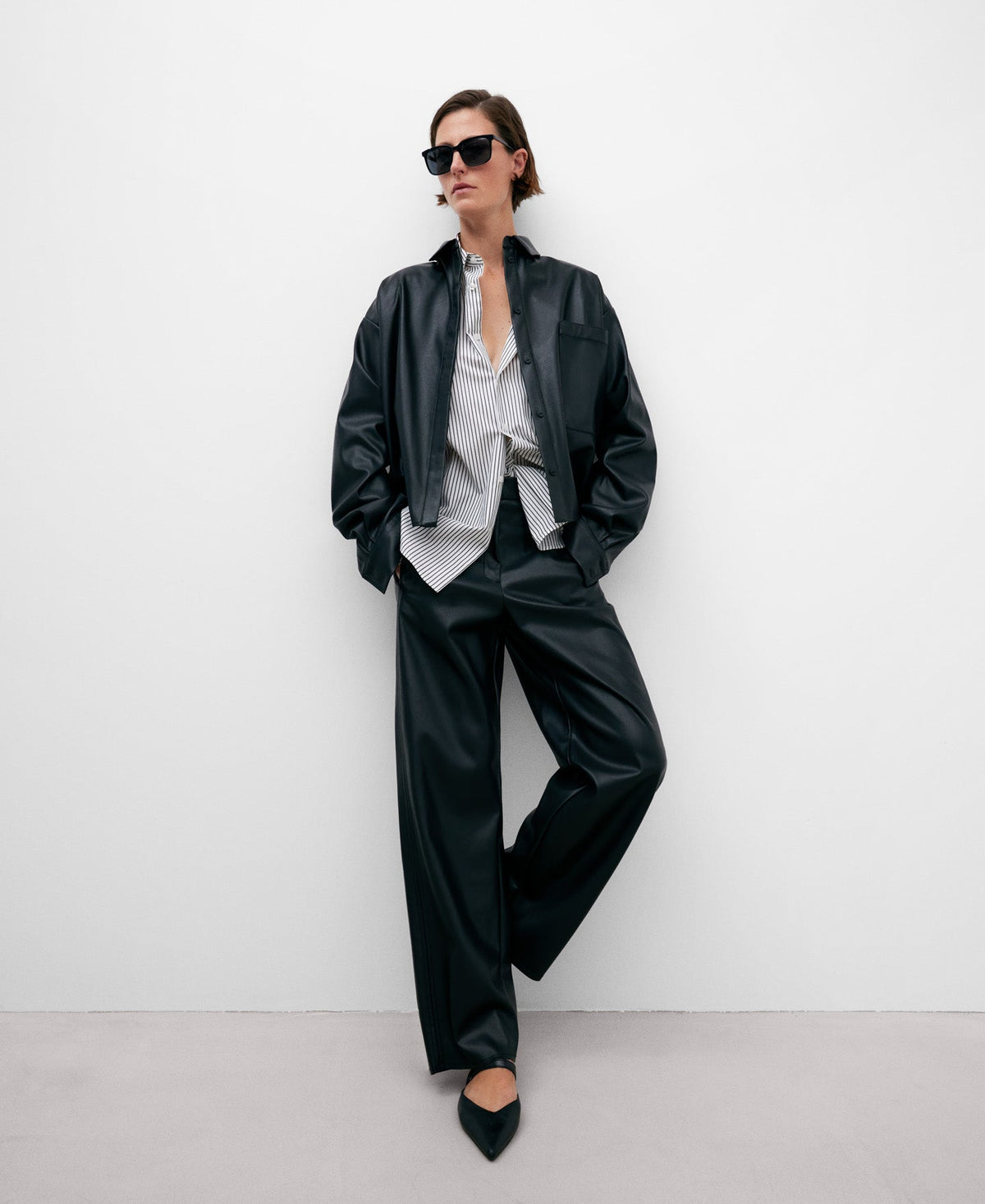 Leather Texture Straight Trousers Women