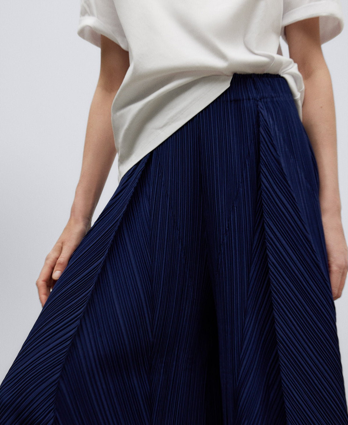 Navy Blue Crinkle Palazzo Trousers