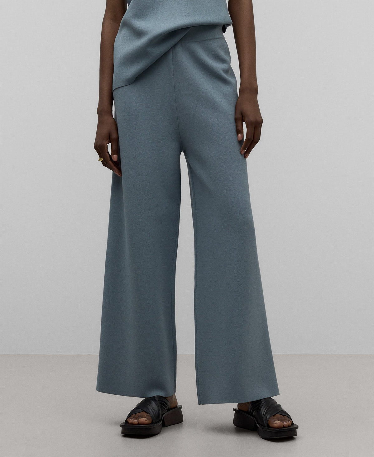Knit wide leg trousers woman in grey/blue