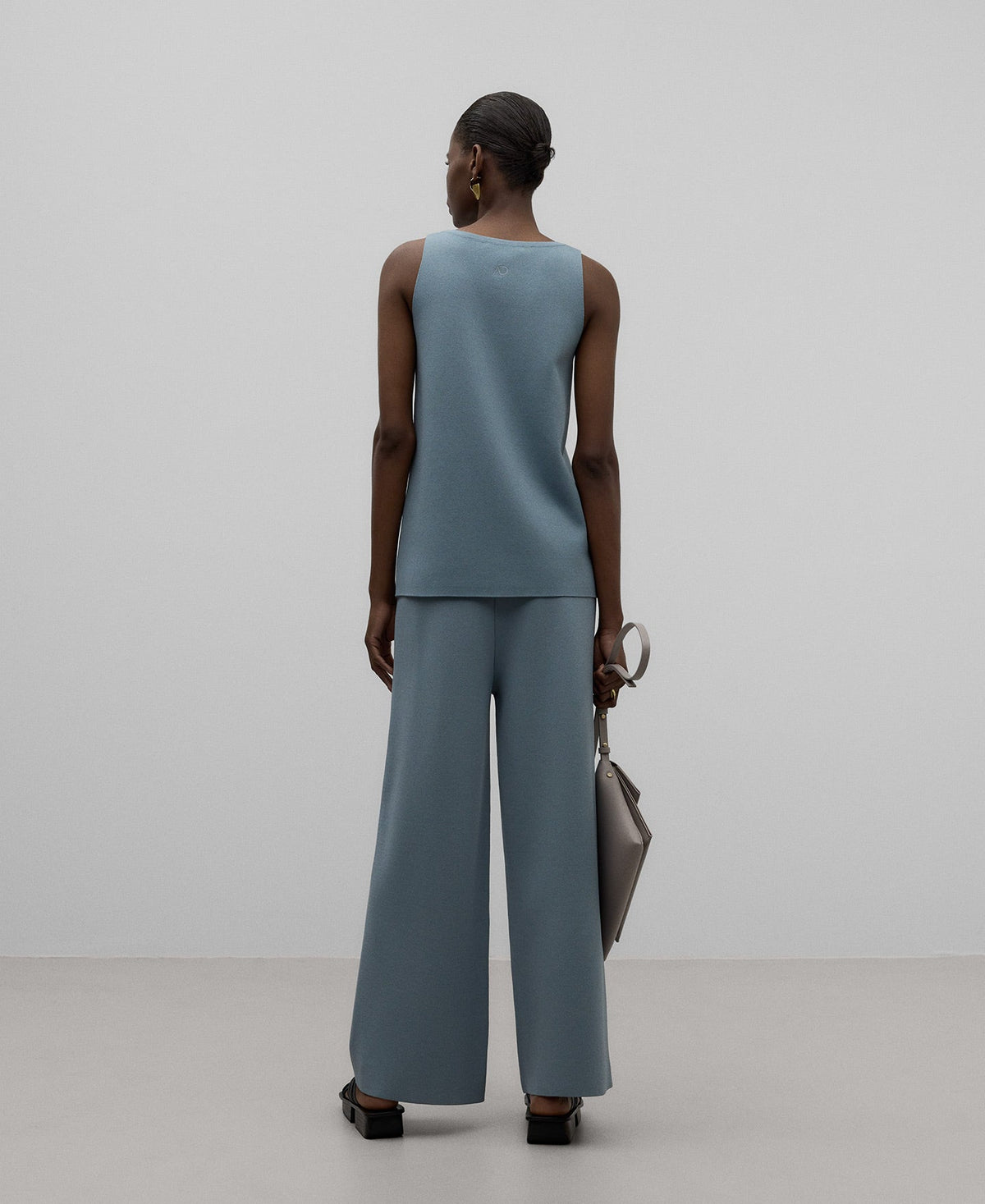 Knit wide leg trousers woman in grey/blue