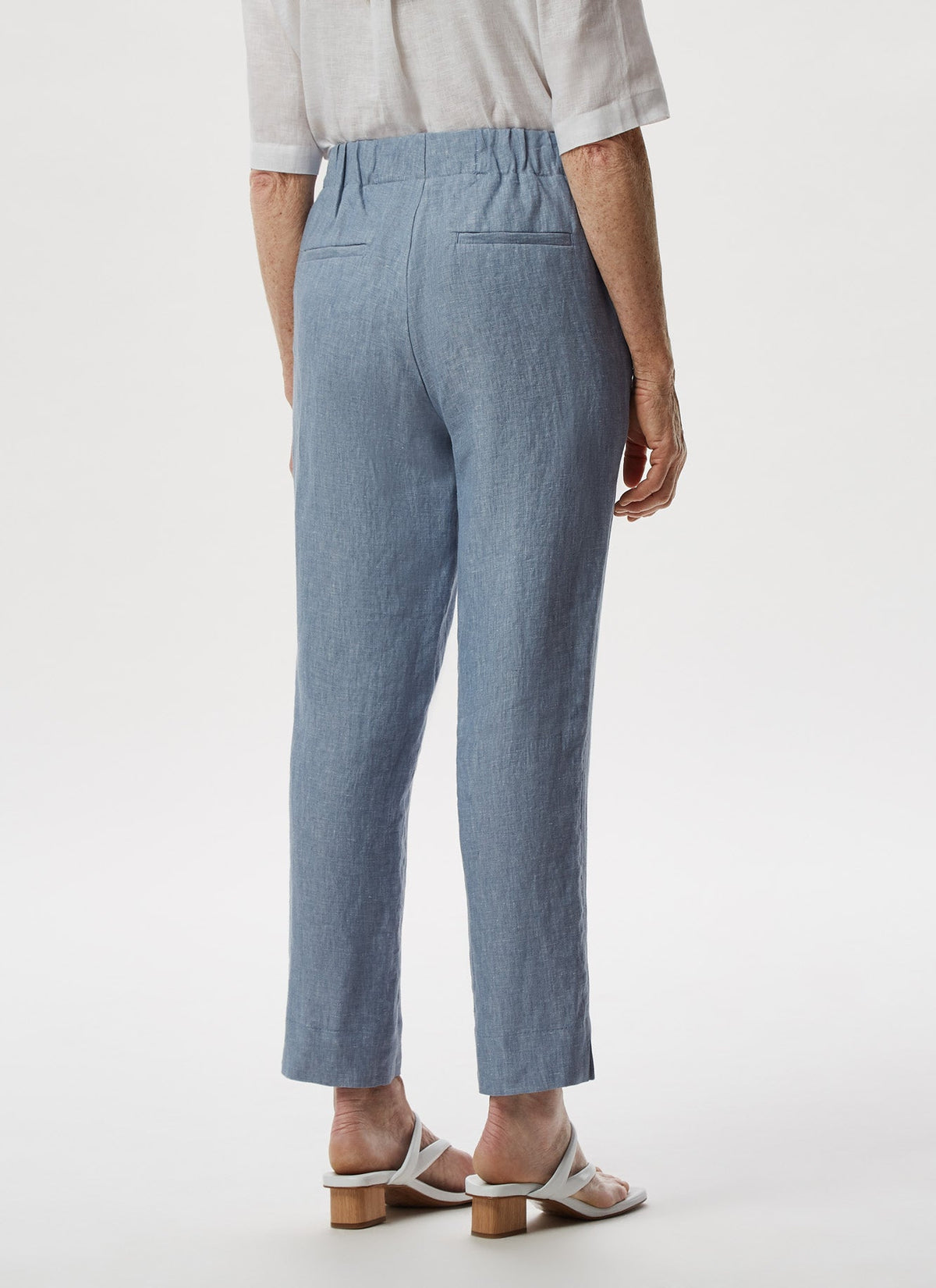 Blue Ankle Length Linen Trousers