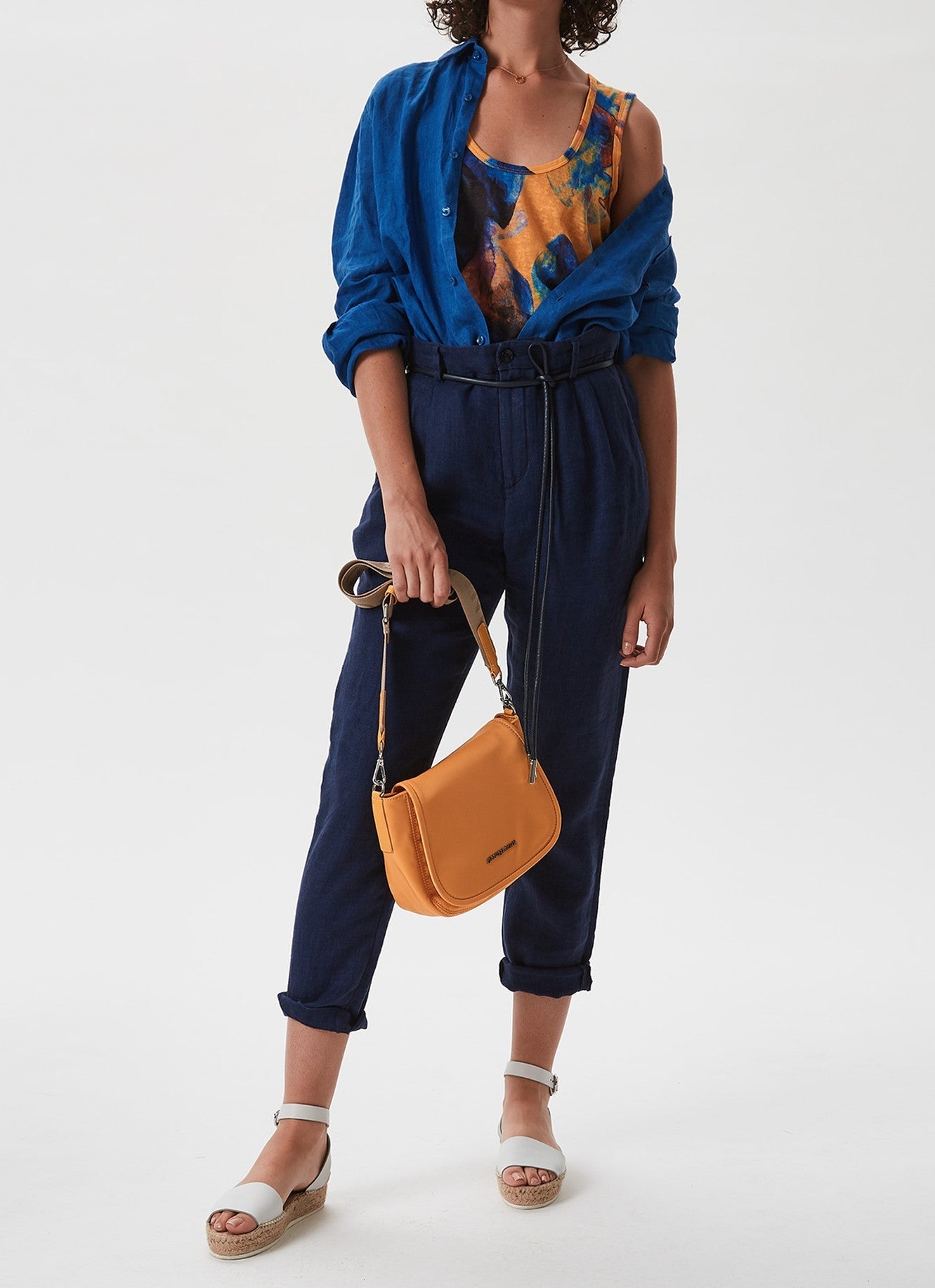 Yellow With Blue Print Sleeveless Top