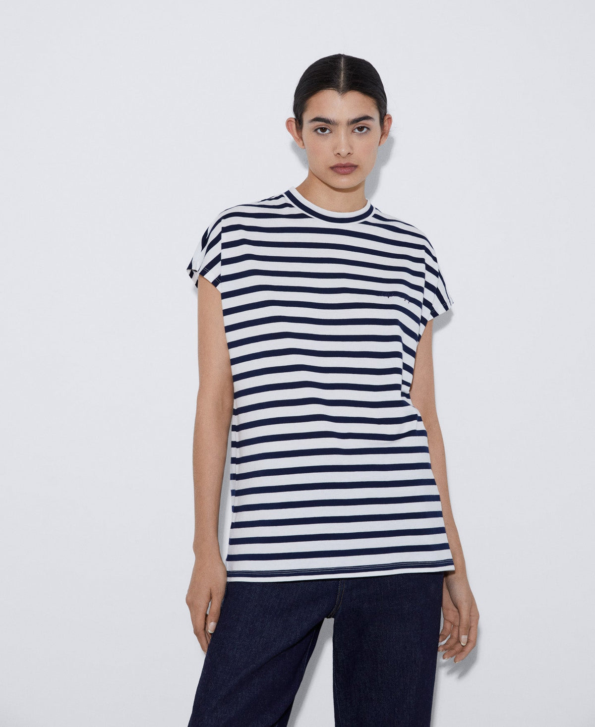 White/Blue Stripe Organic Cotton Crew Neck T-Shirt
