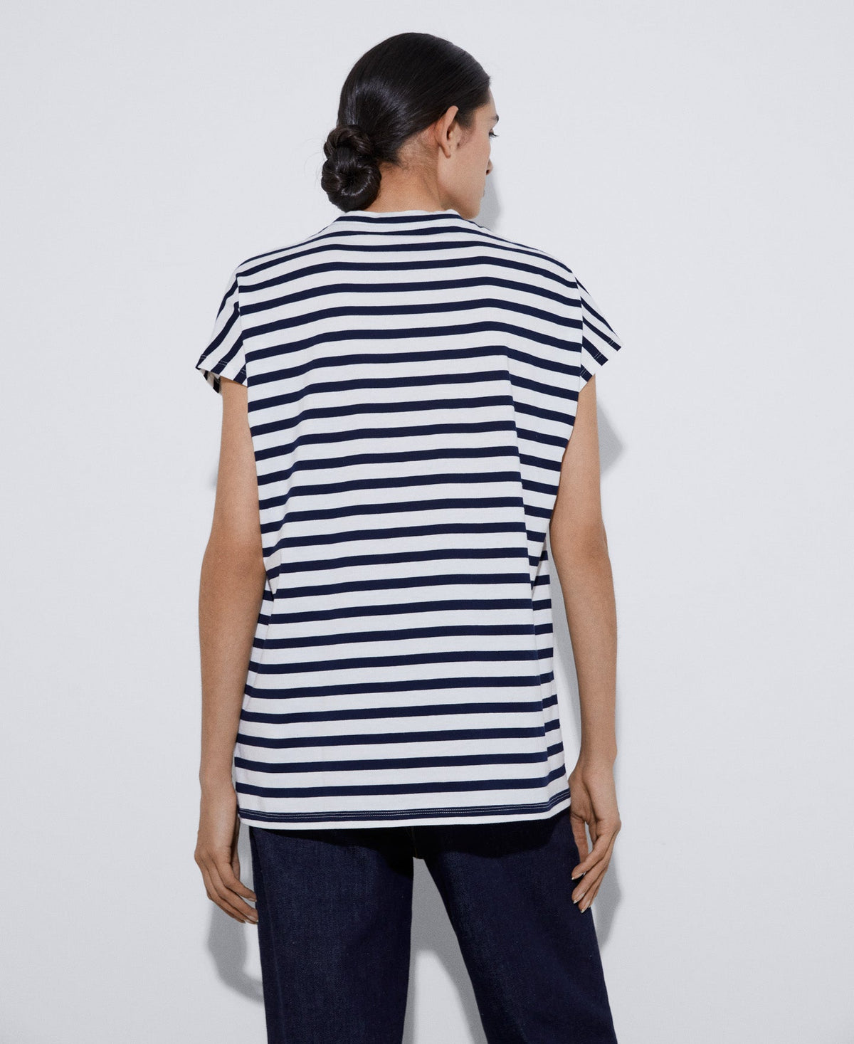 White/Blue Stripe Organic Cotton Crew Neck T-Shirt