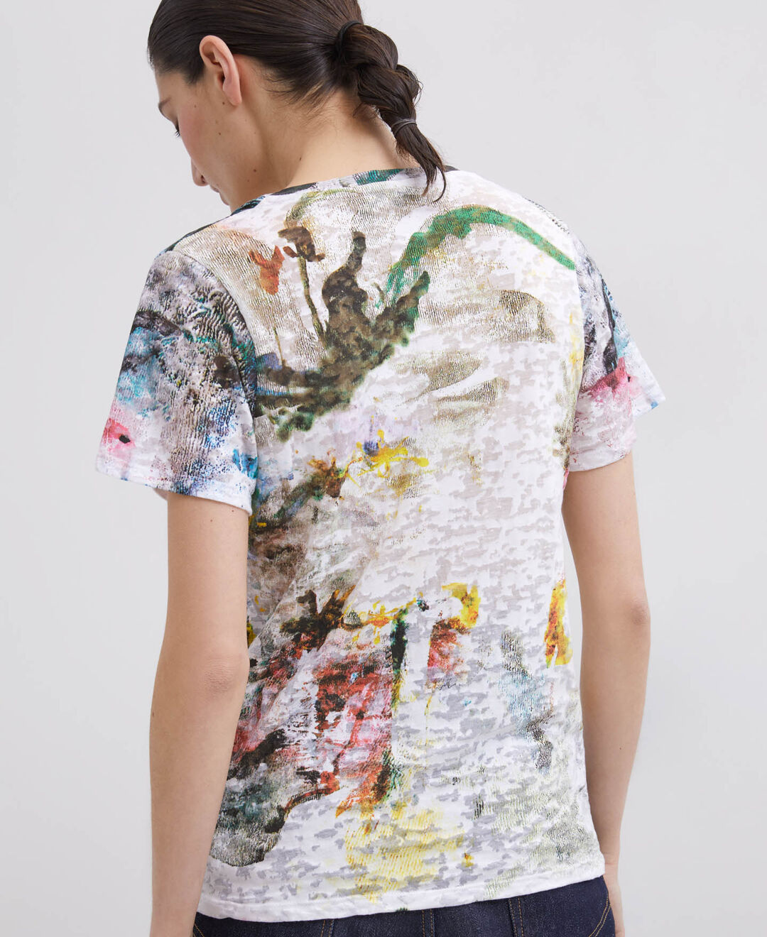White Print Round Neck Printed T-Shirt