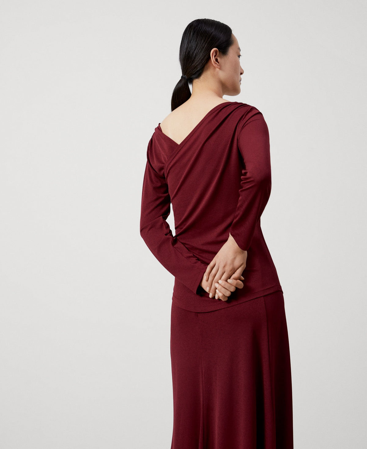 Dark Red Elasticated Crossover Neckline Blouse