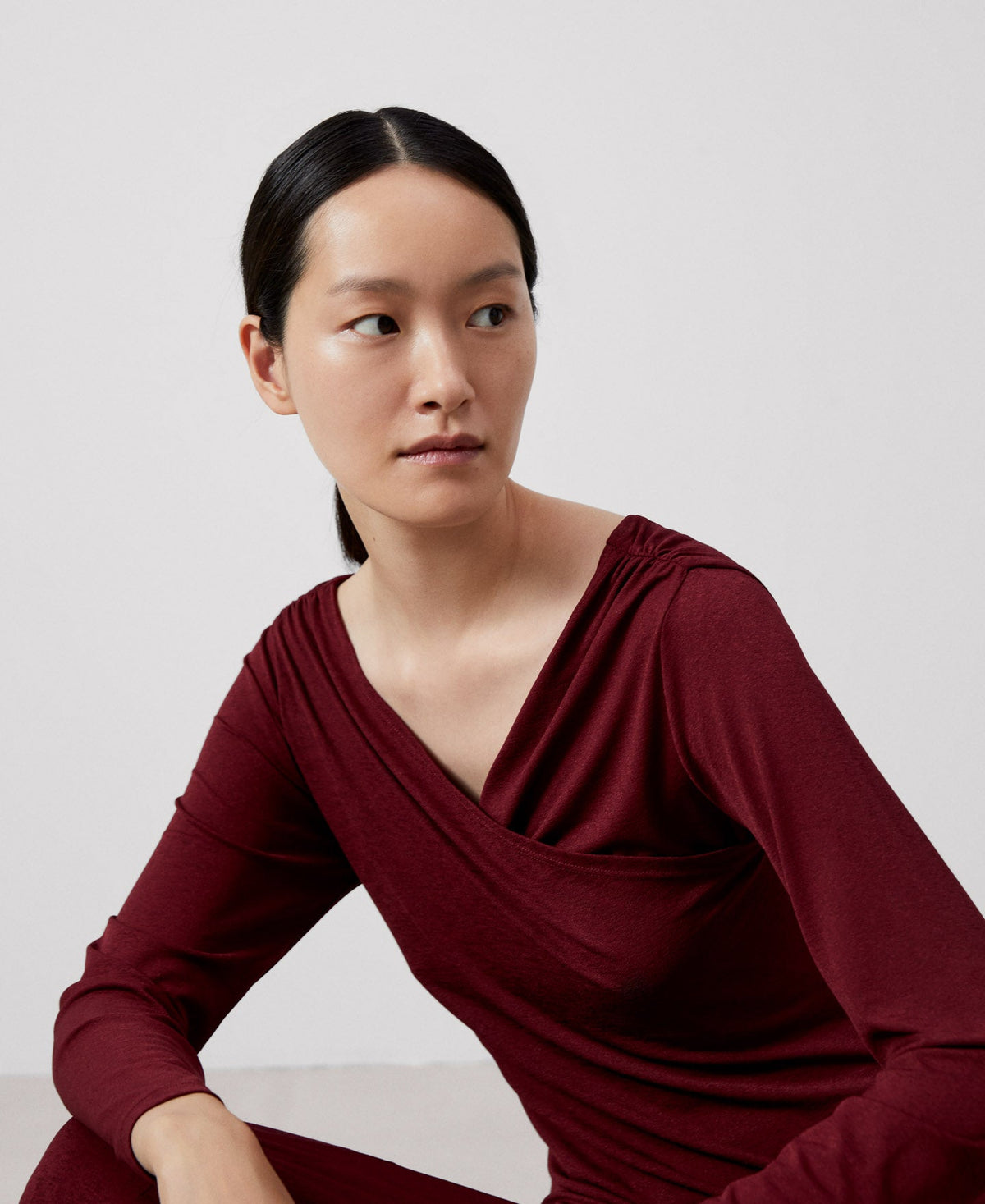 Dark Red Elasticated Crossover Neckline Blouse