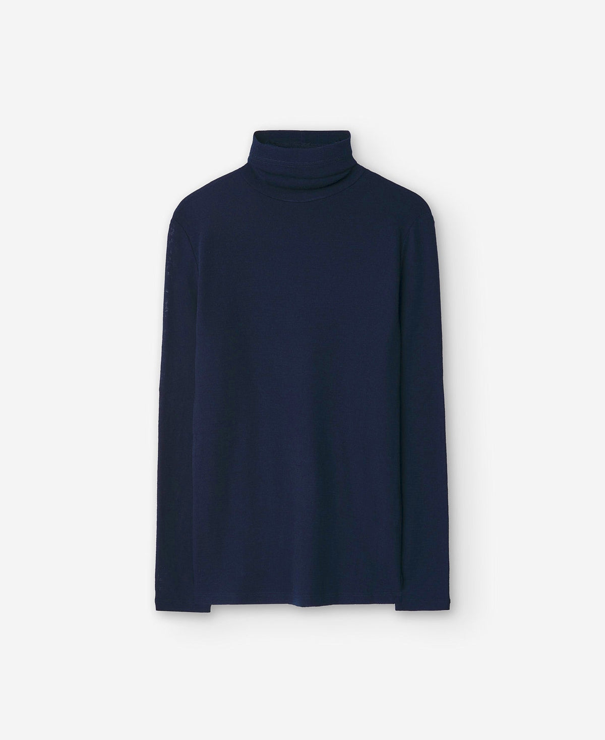 Navy Blue Merino Wool High Neck Top For Women