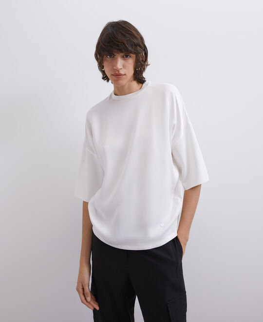 White Fluid Viscose And Cotton T-Shirt