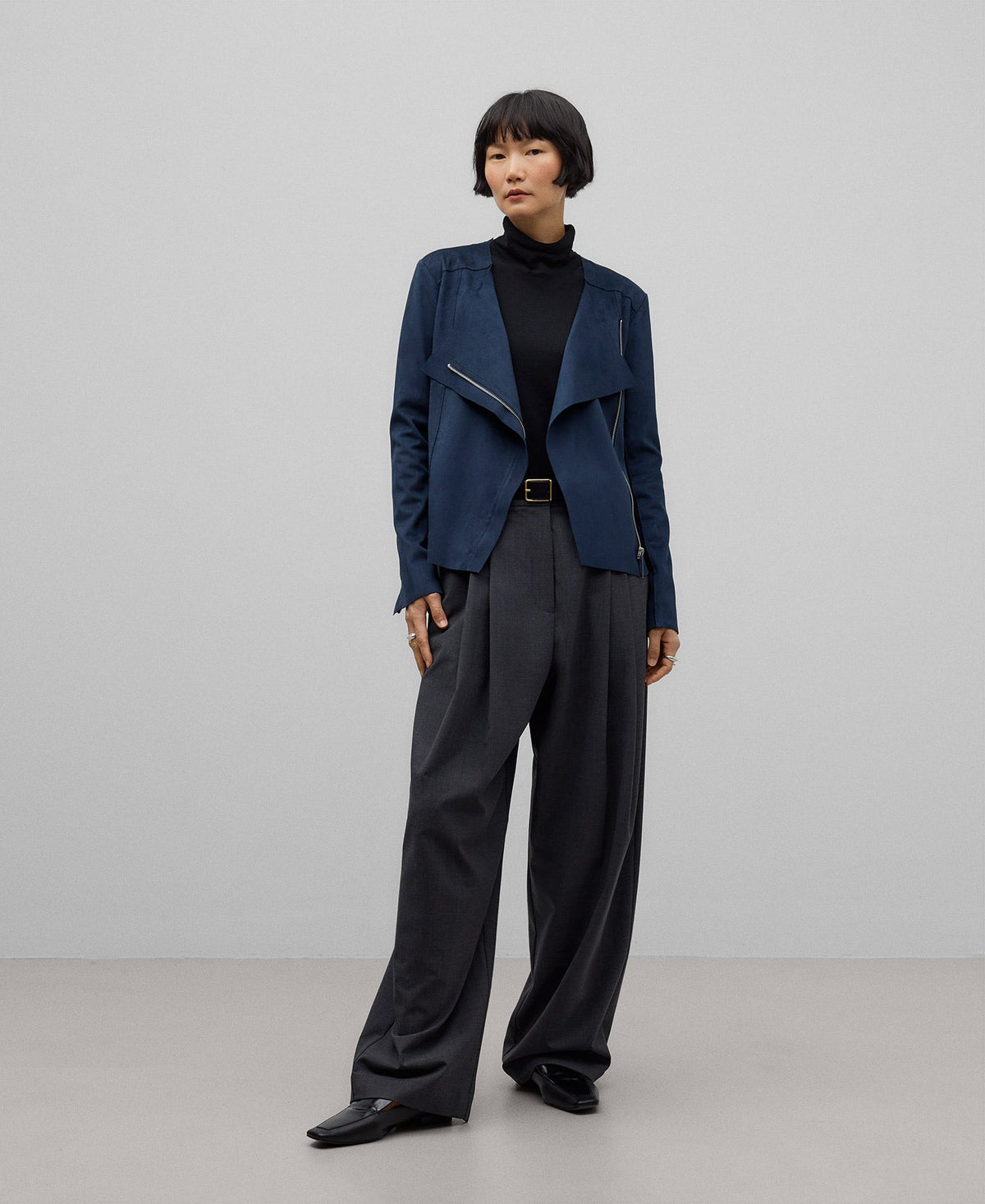 Fitted biker jacket woman in navy blue
