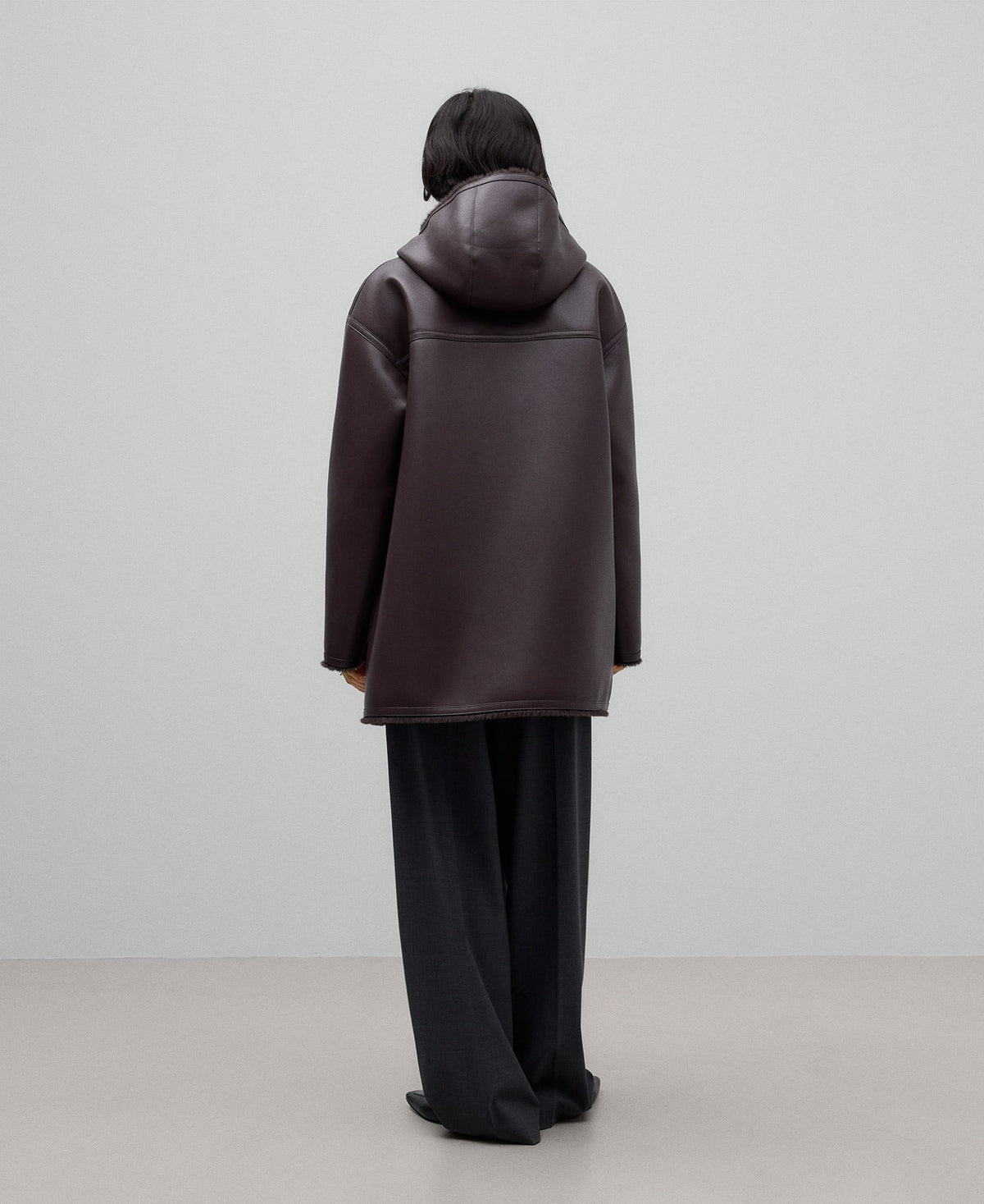 Leather-Non-Leather hooded coat woman in chocolate