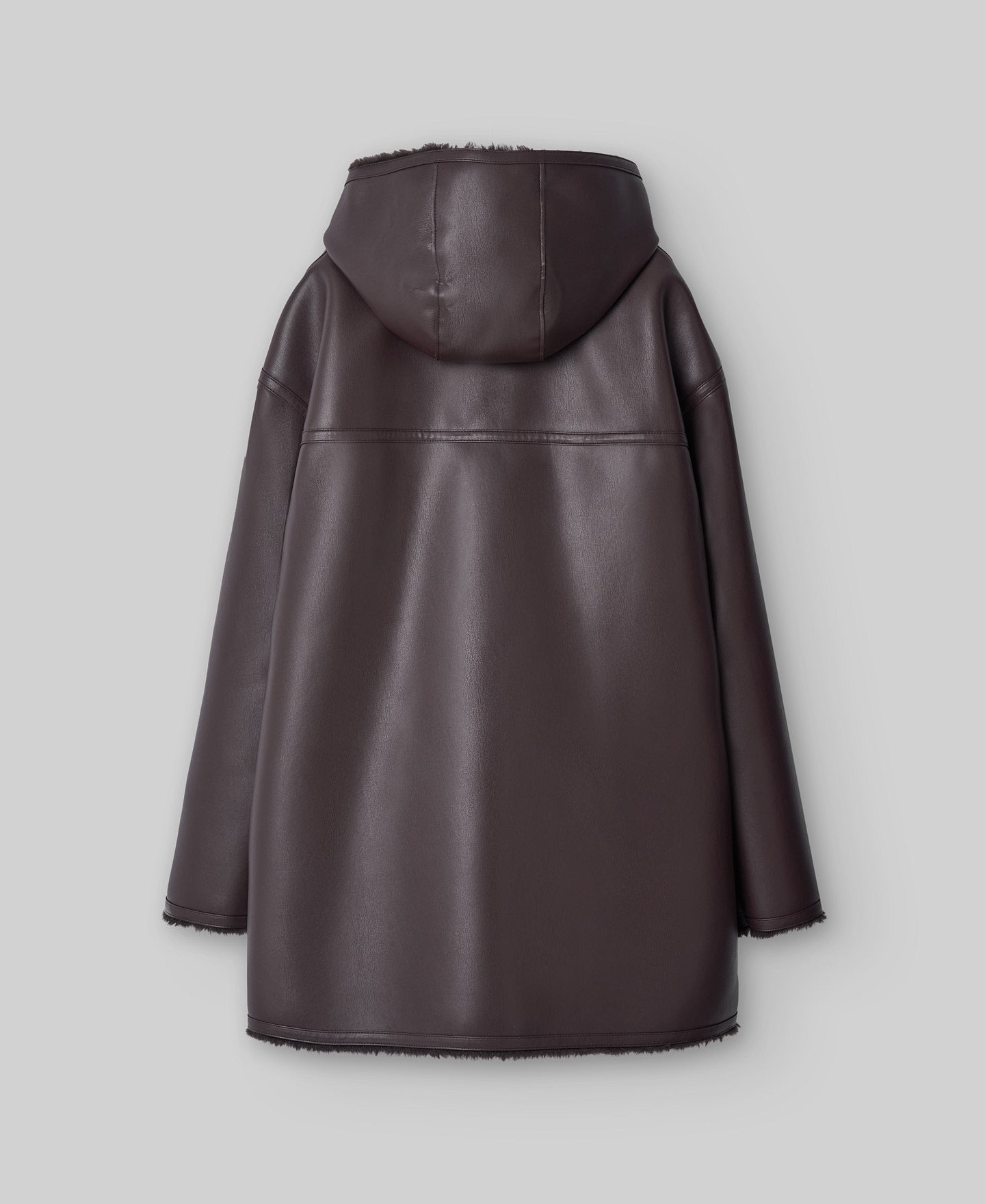 Leather-Non-Leather hooded coat woman in chocolate