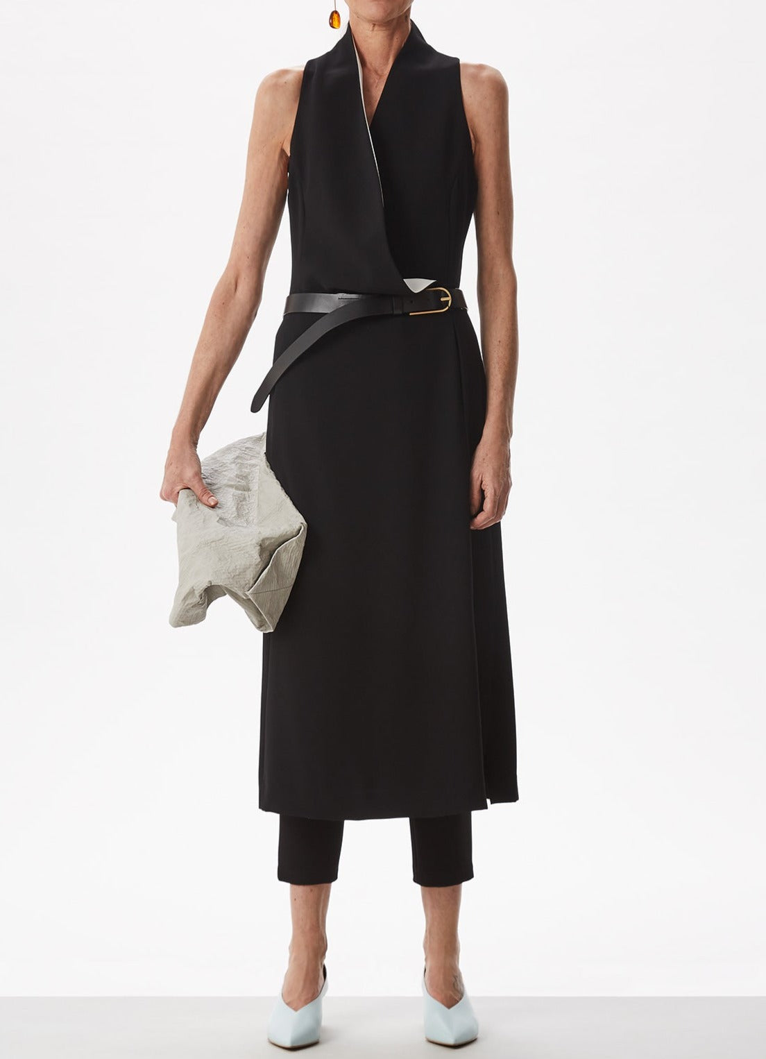 Black & White Bicolour Midi Dress With Draping Collar