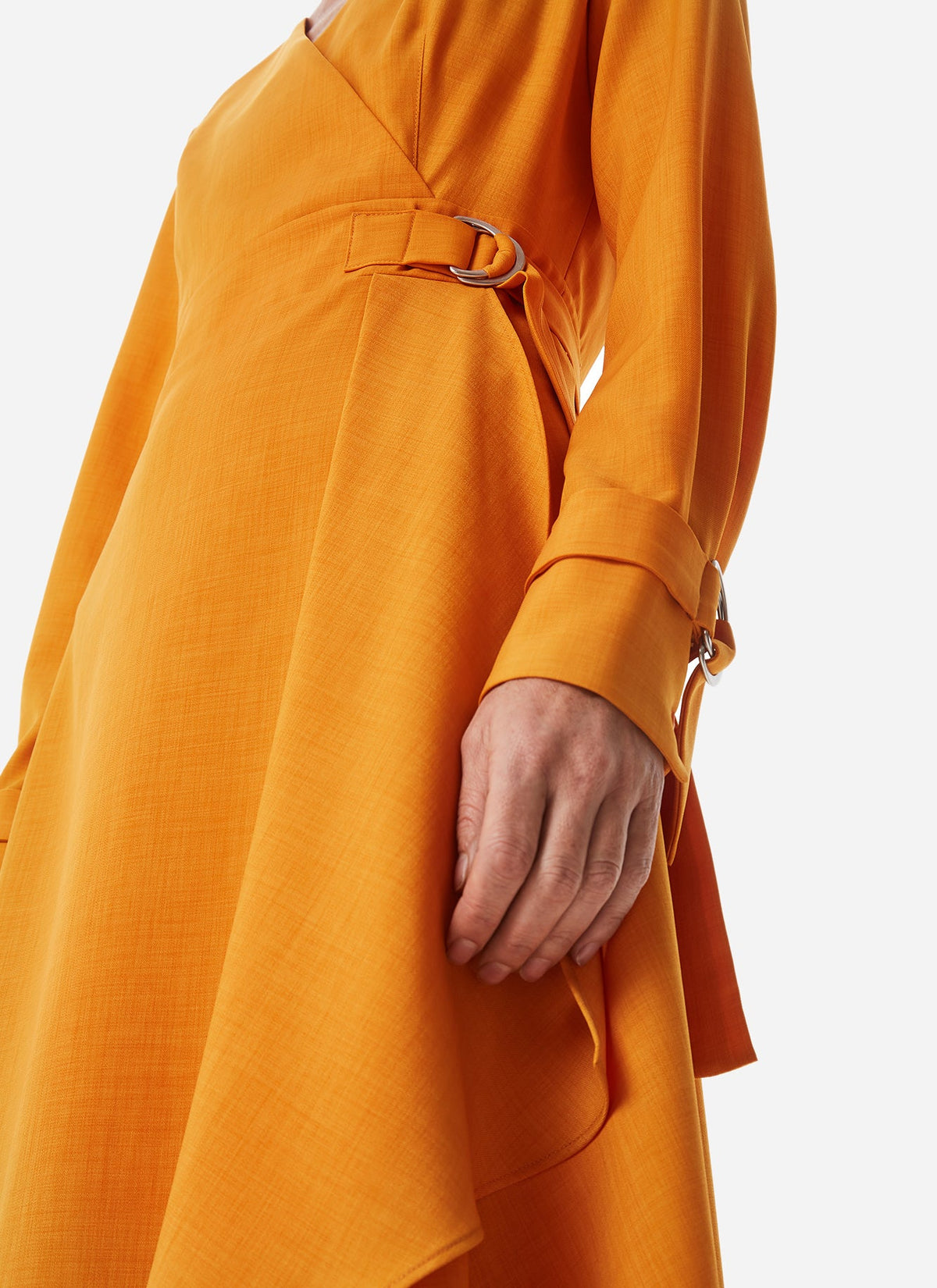 Orange Wrap Dress With Side Flounce