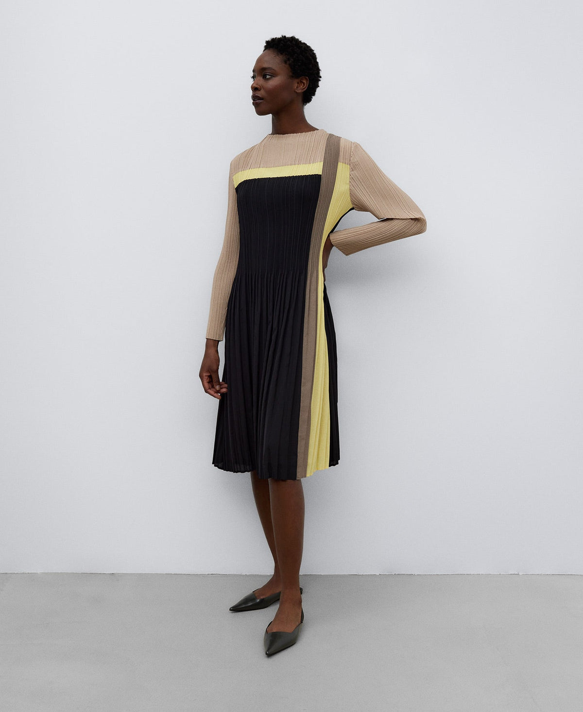 Yellow Recycled Polyester Crinkle Dress