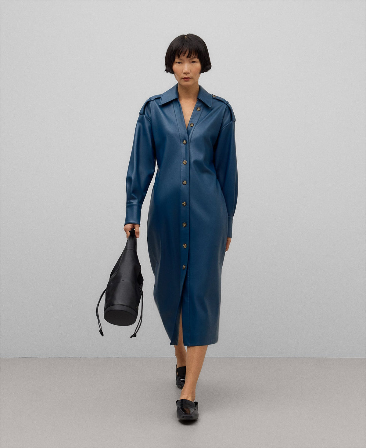 Non-Leather Shirt Dress in Dark Turquoise