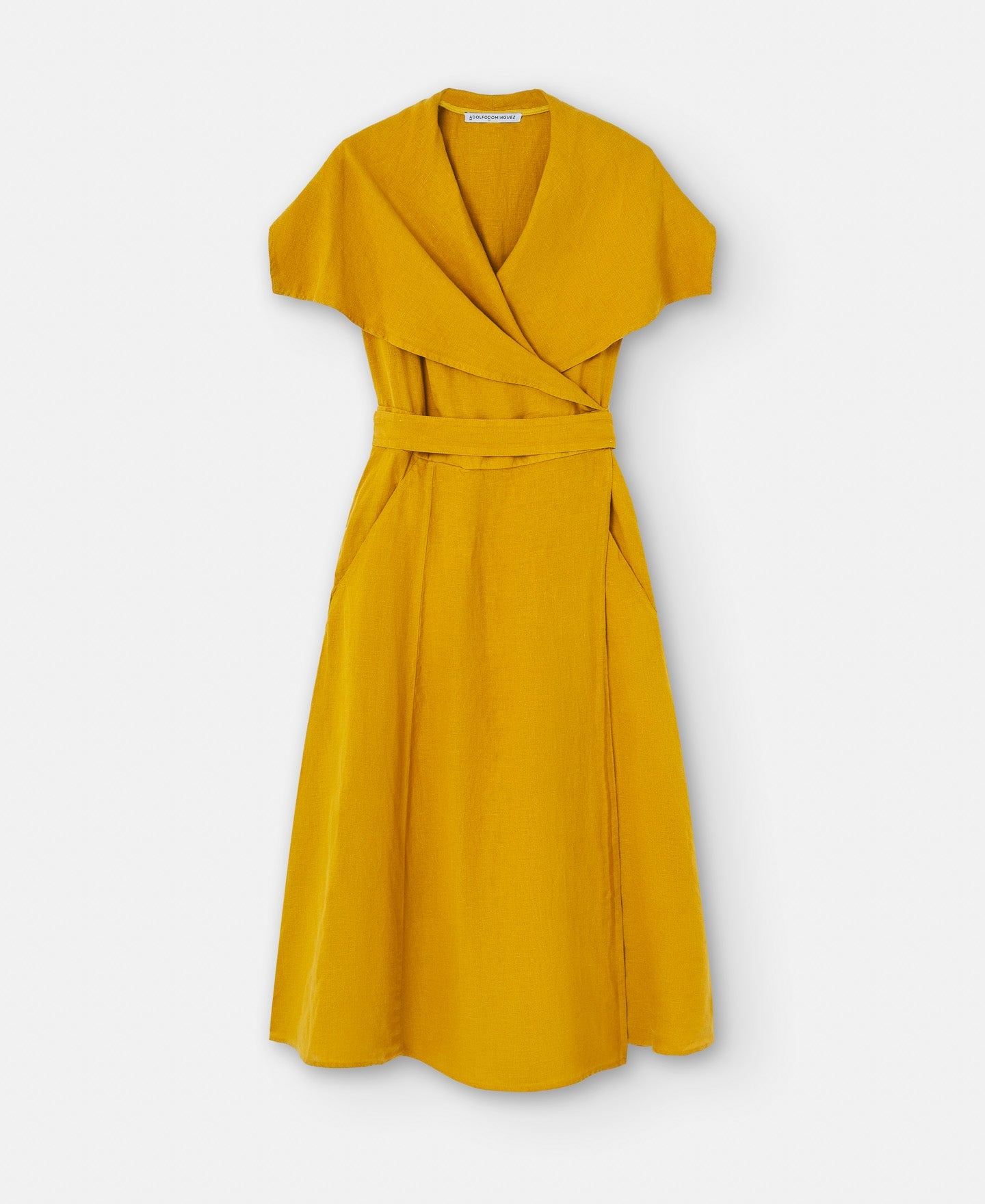 Mustard European Linen Midi Dress