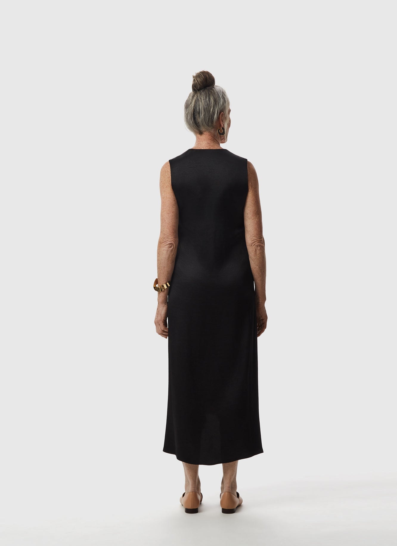 Black Viscose Dress With Front Gathering
