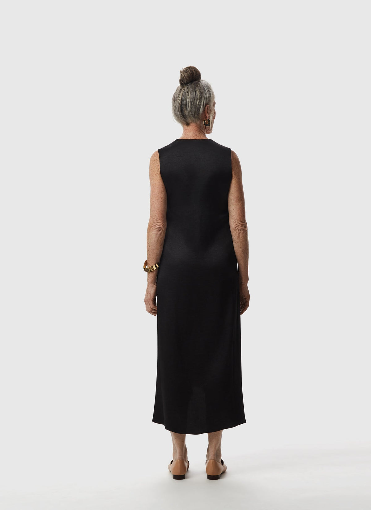 Black Viscose Dress With Front Gathering