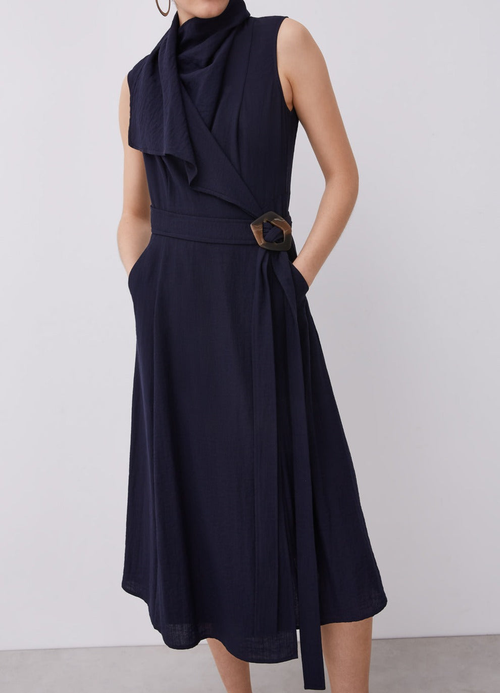 4510020 Navy Blue Plaid Wrap Dress main image 1