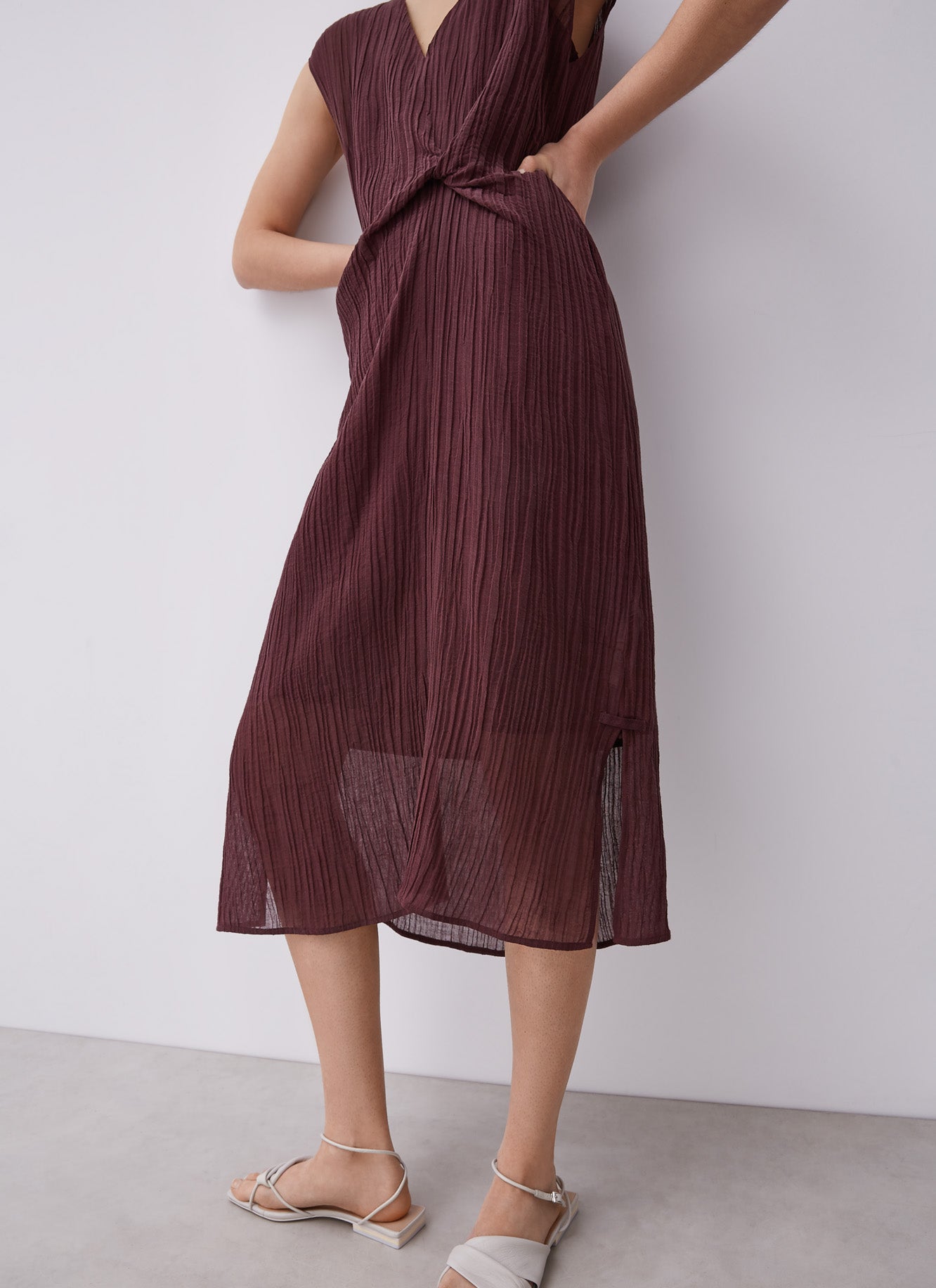 Maroon Ramie And Cotton Dress