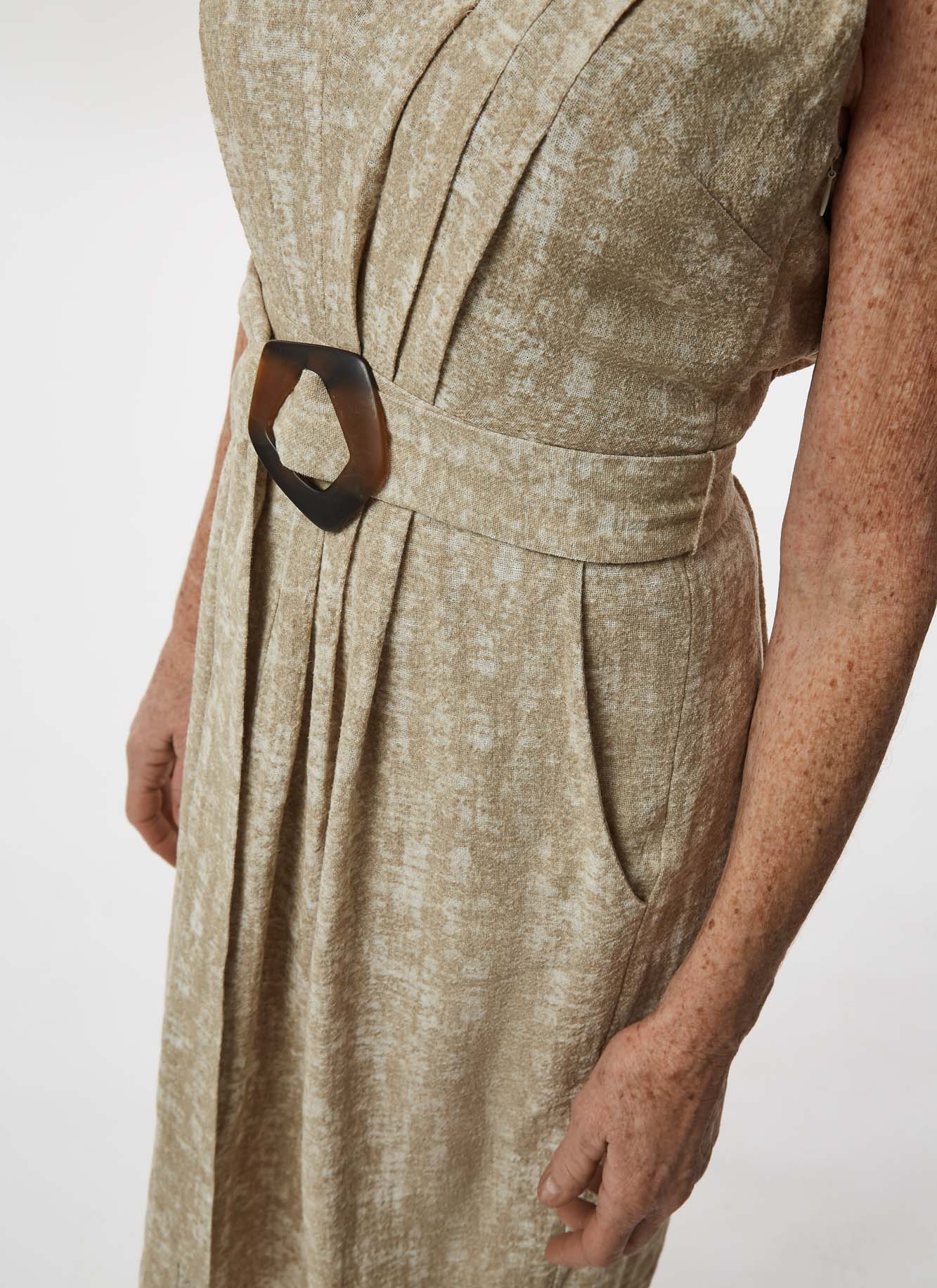 Sand Linen And Cotton Dress With Belt