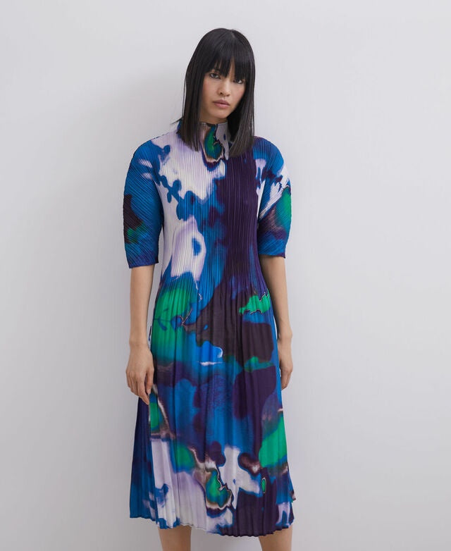Blue Print Neon Printed Crinkle Midi Dress