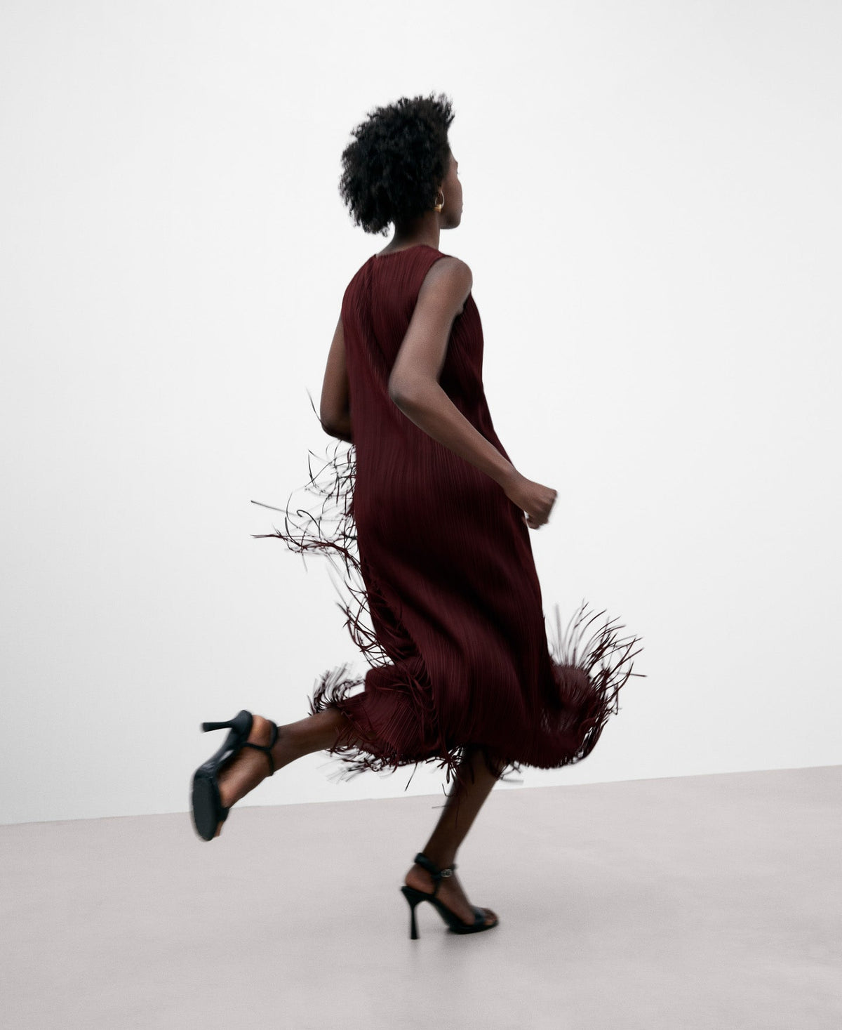Burgundy Recycled Polyester Fringed Dress