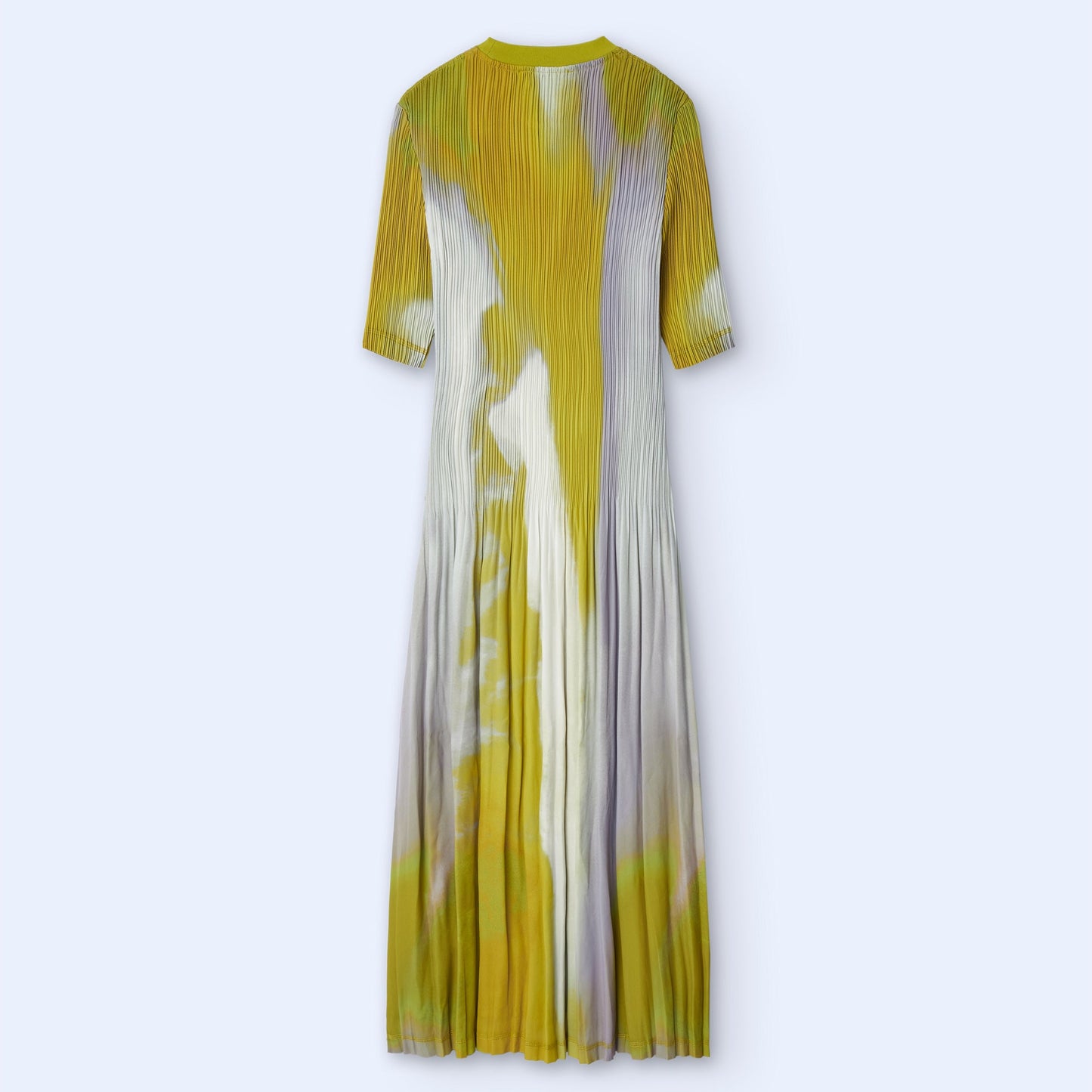 Crinkle Print Yellow Midi Dress