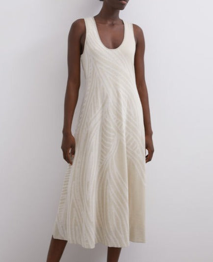 Stone/Ecru Two-Colour Jacquard Dress