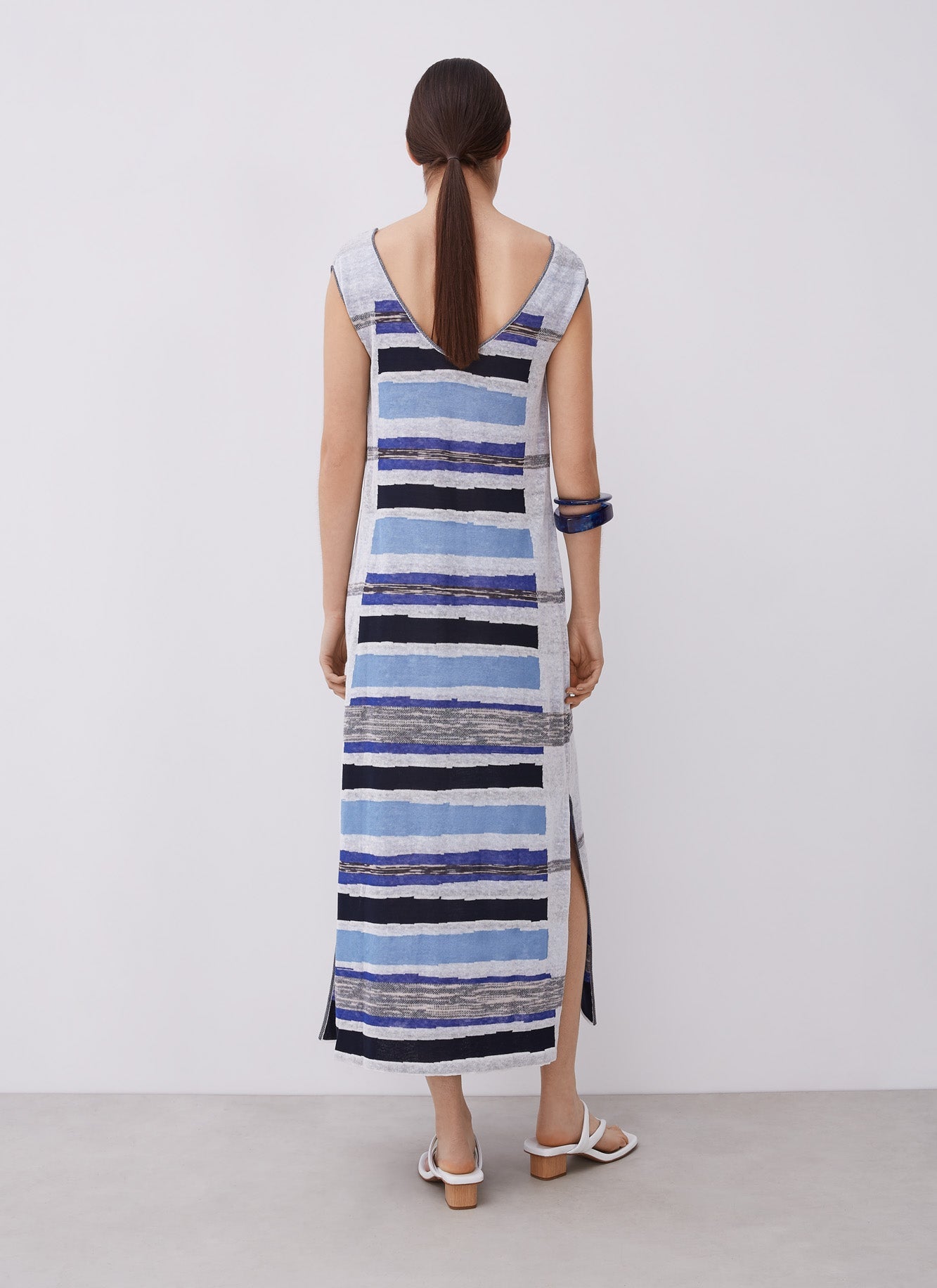 Blue Long Striped Linen Dress