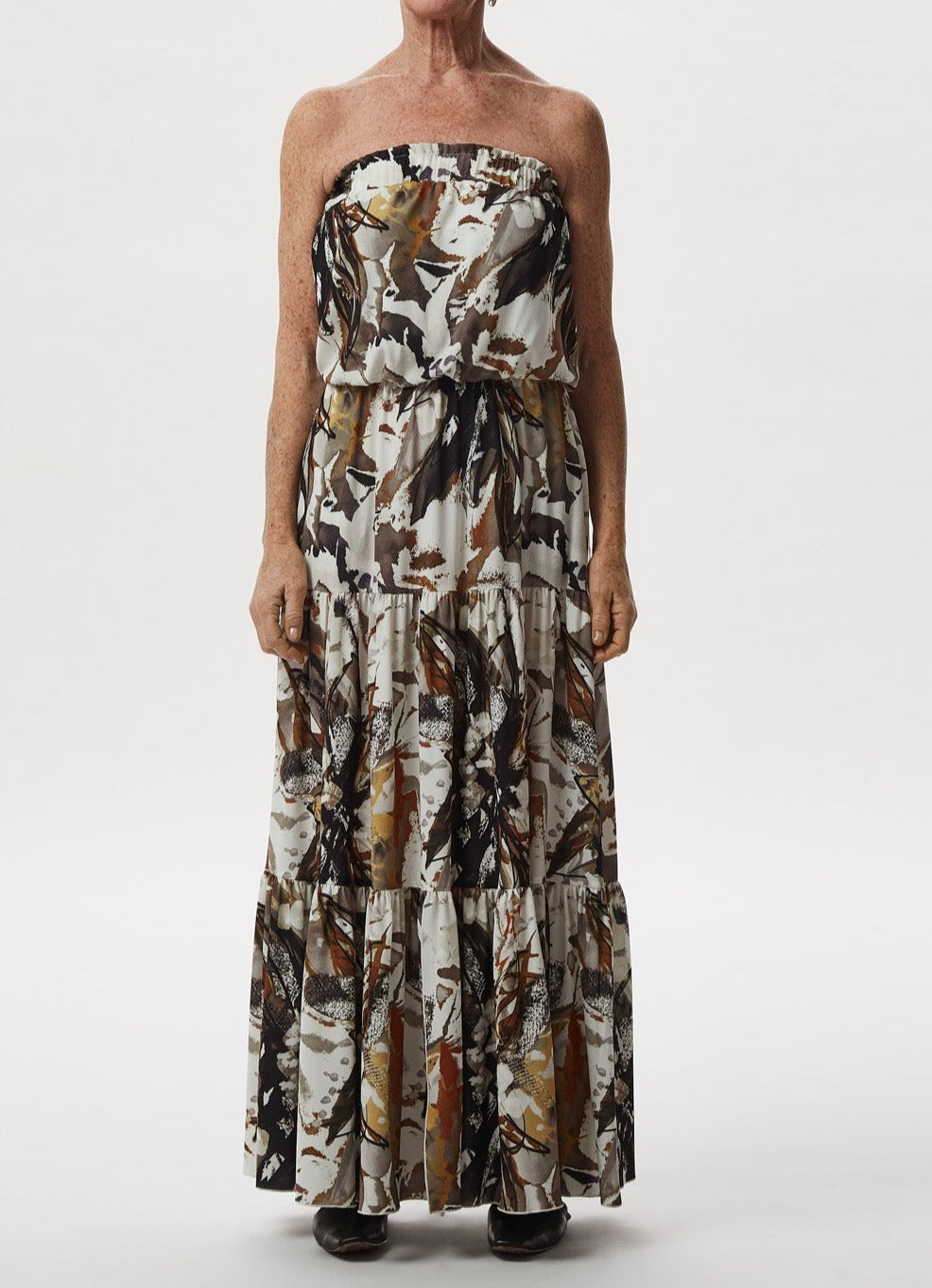 Multicolor Strapless Neckline Long Dres