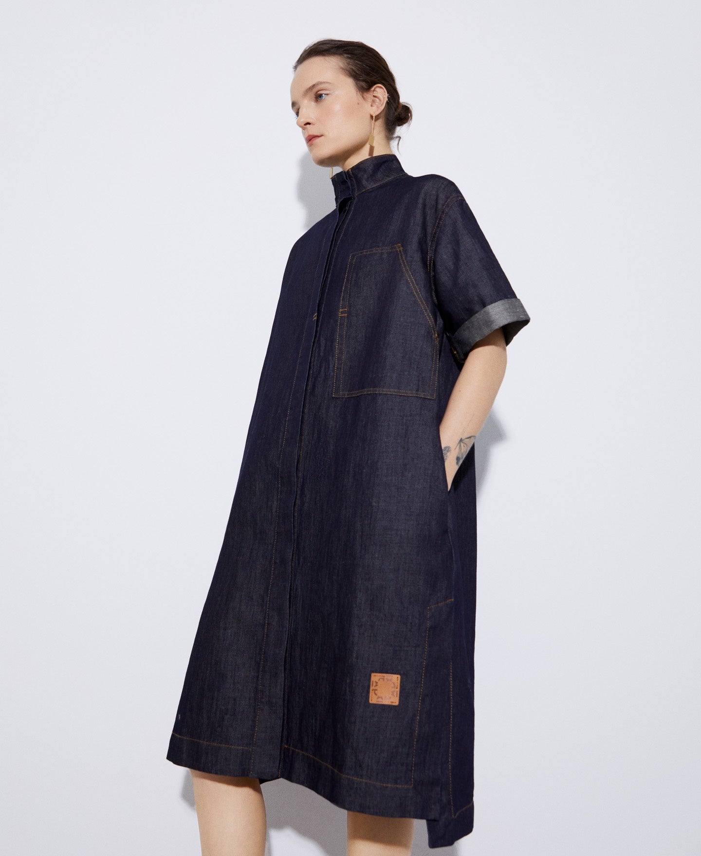 Light Blue Linen And Cotton Shirt Dress