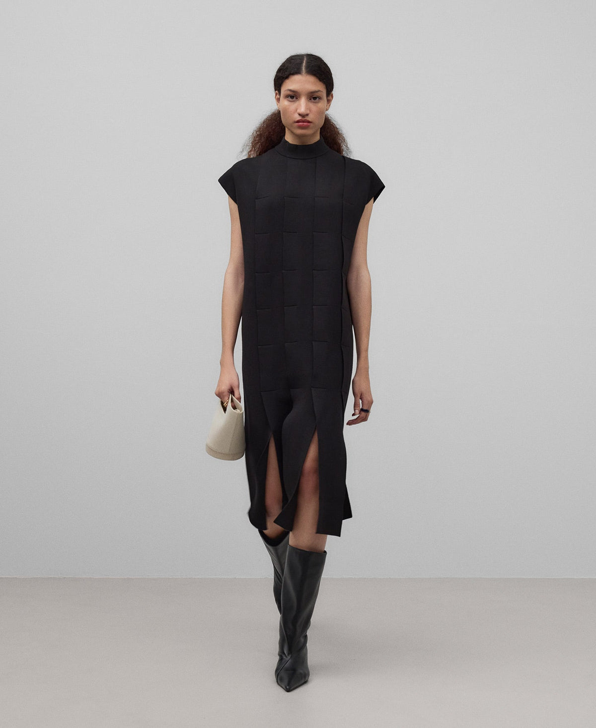 Knit Panel Dress in Black