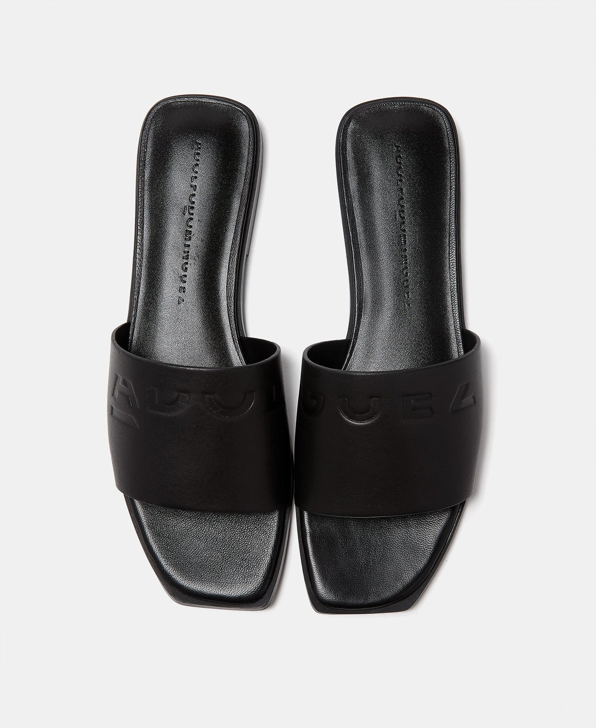Black Flat Leather Sandals