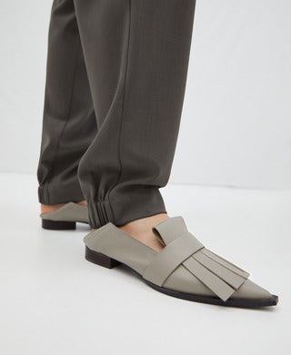 Taupe Maxi Fringed Flat Shoe