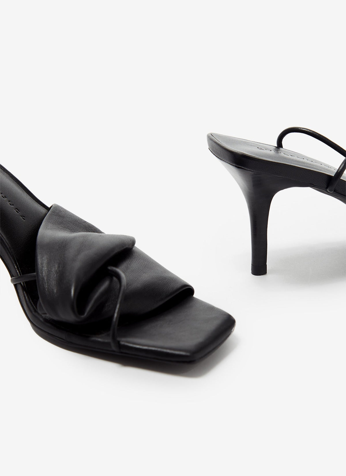 Black Draped Leather Heel