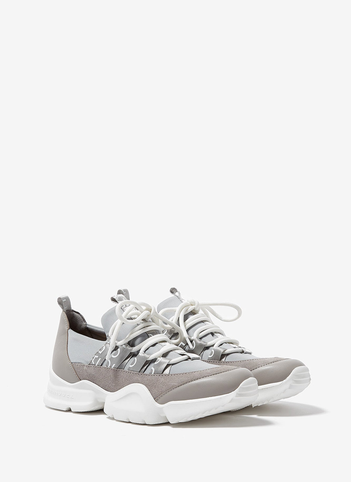 Grey Lace-Up Logo Sneakers
