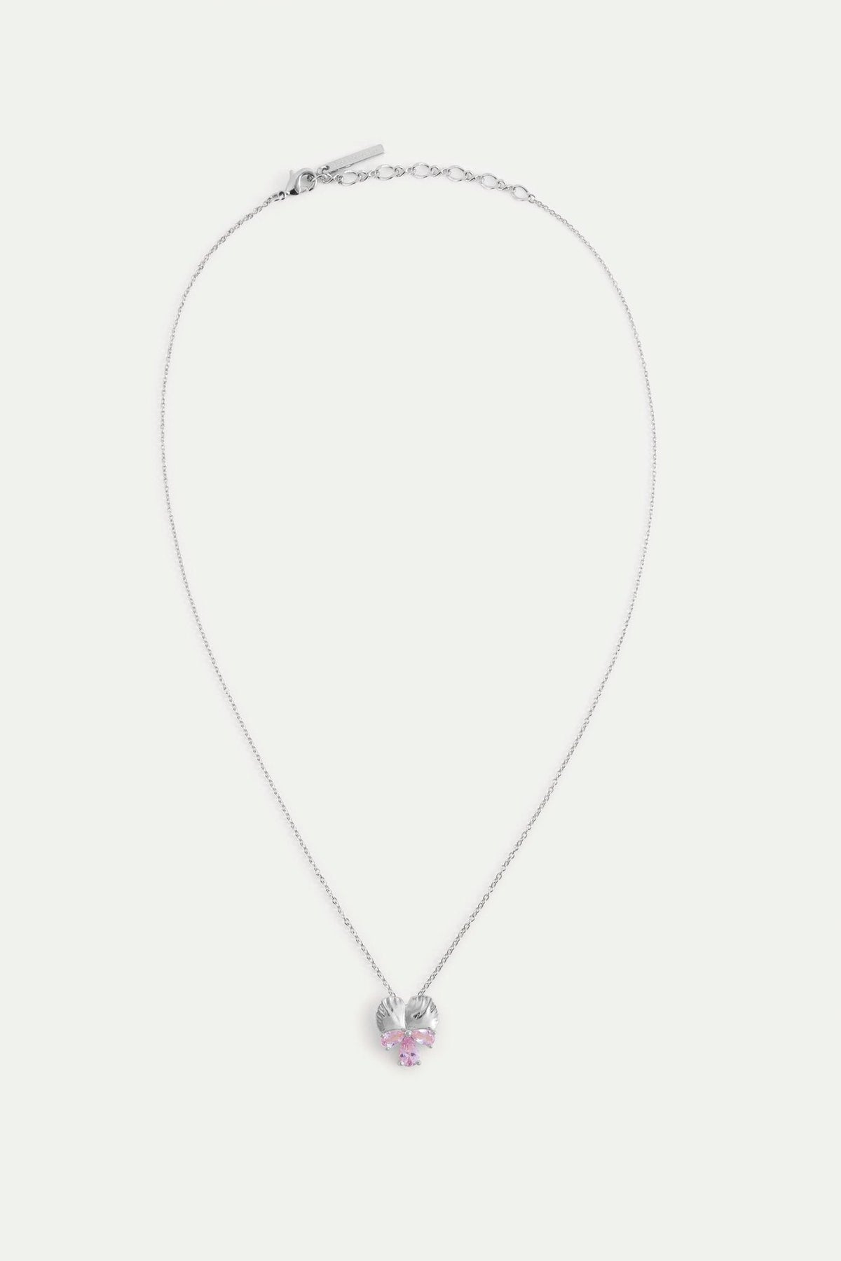 Silver Pendant Necklace With Pansy and Pink Stones | AYNF3021