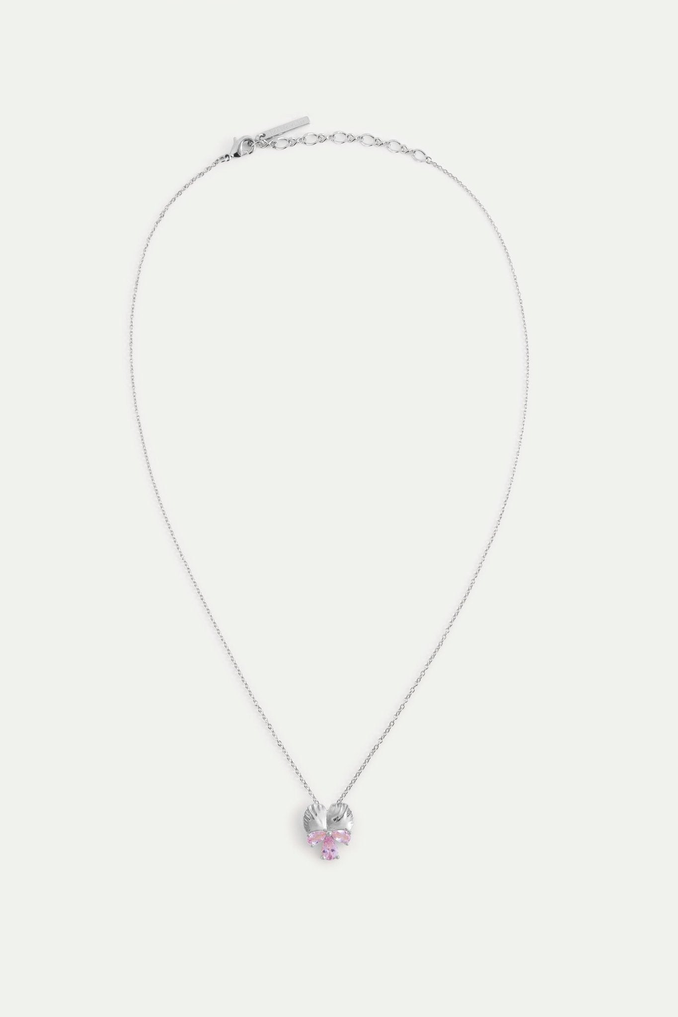 Silver Pendant Necklace With Pansy and Pink Stones | AYNF3021