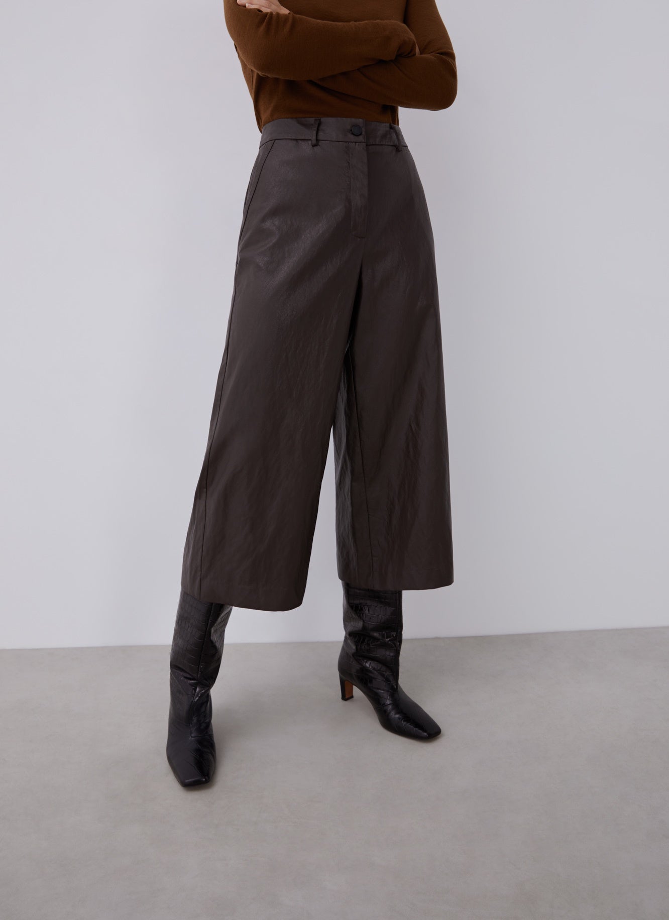 Chocolate Eco-Leather Straight Pants