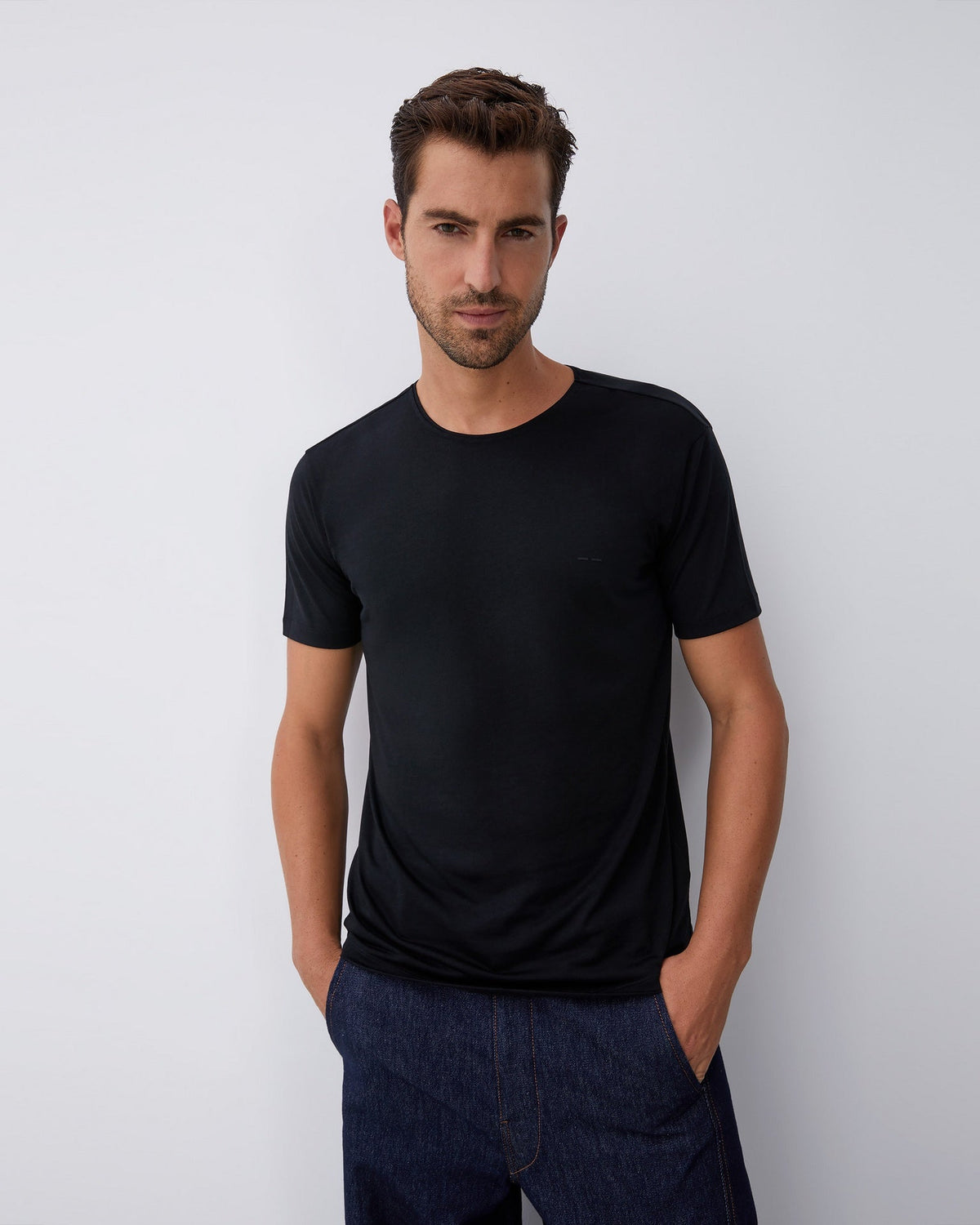 Black Lyocell And Cotton T-Shirt